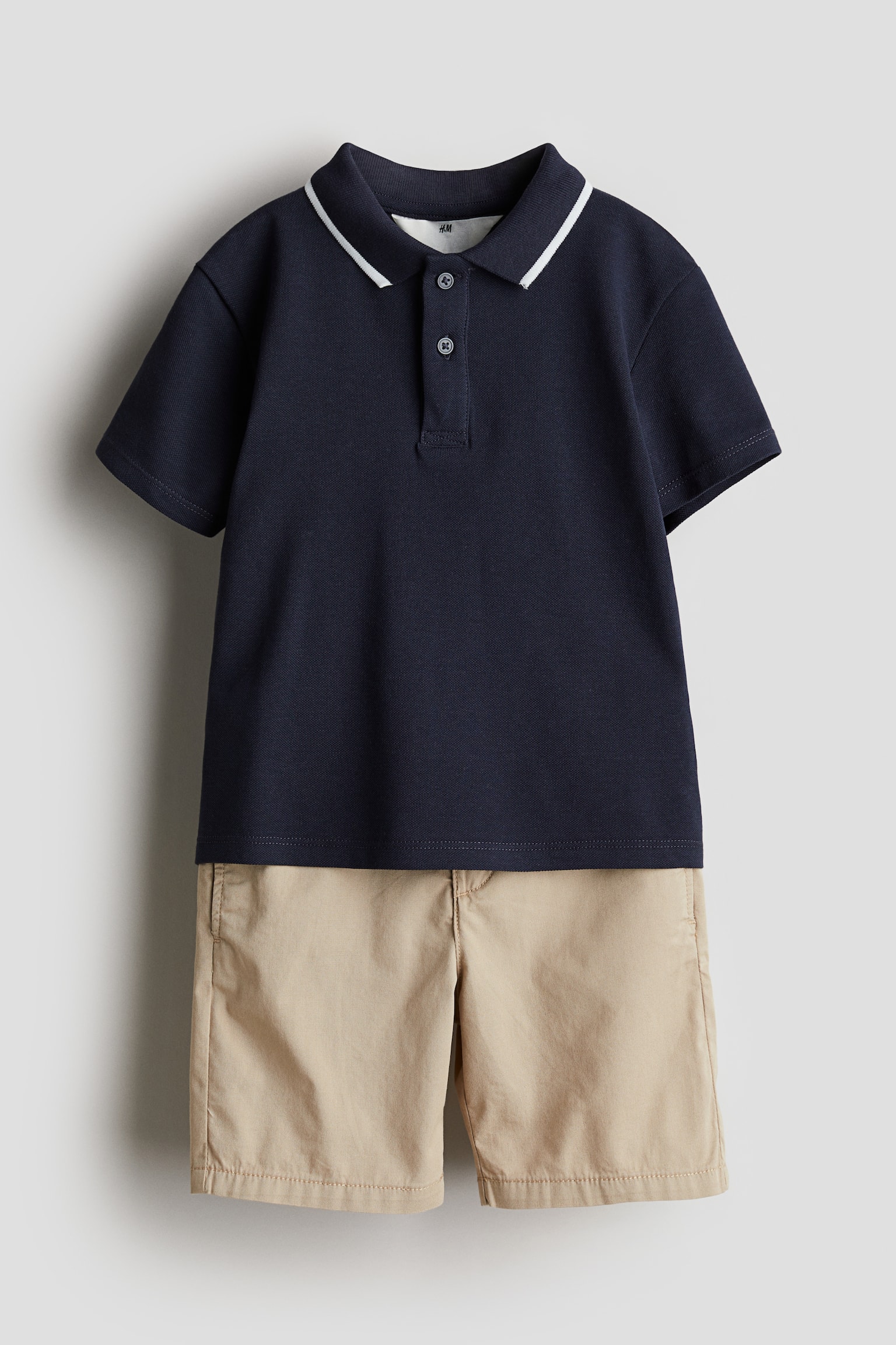 Polo Shirt & Shorts Set - Navy blue/Beige - 1