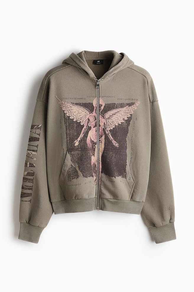 Oversized Printed Hooded Jacket - Khaki green/Nirvana/Washed black/Nirvana - 1