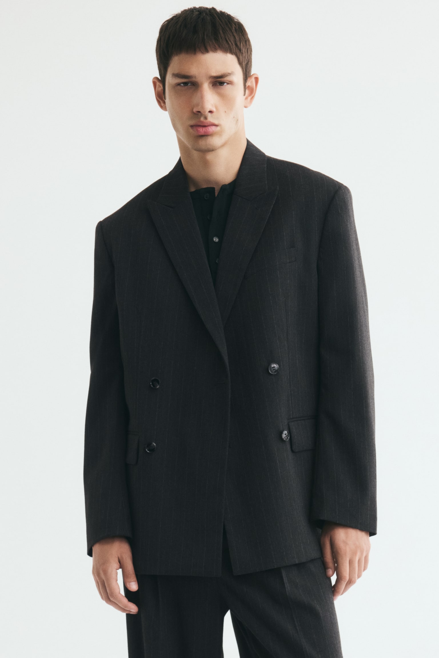 Мужская куртка H&M Relaxed-Fit Double-Breasted, цвет: Чёрный — фото 4