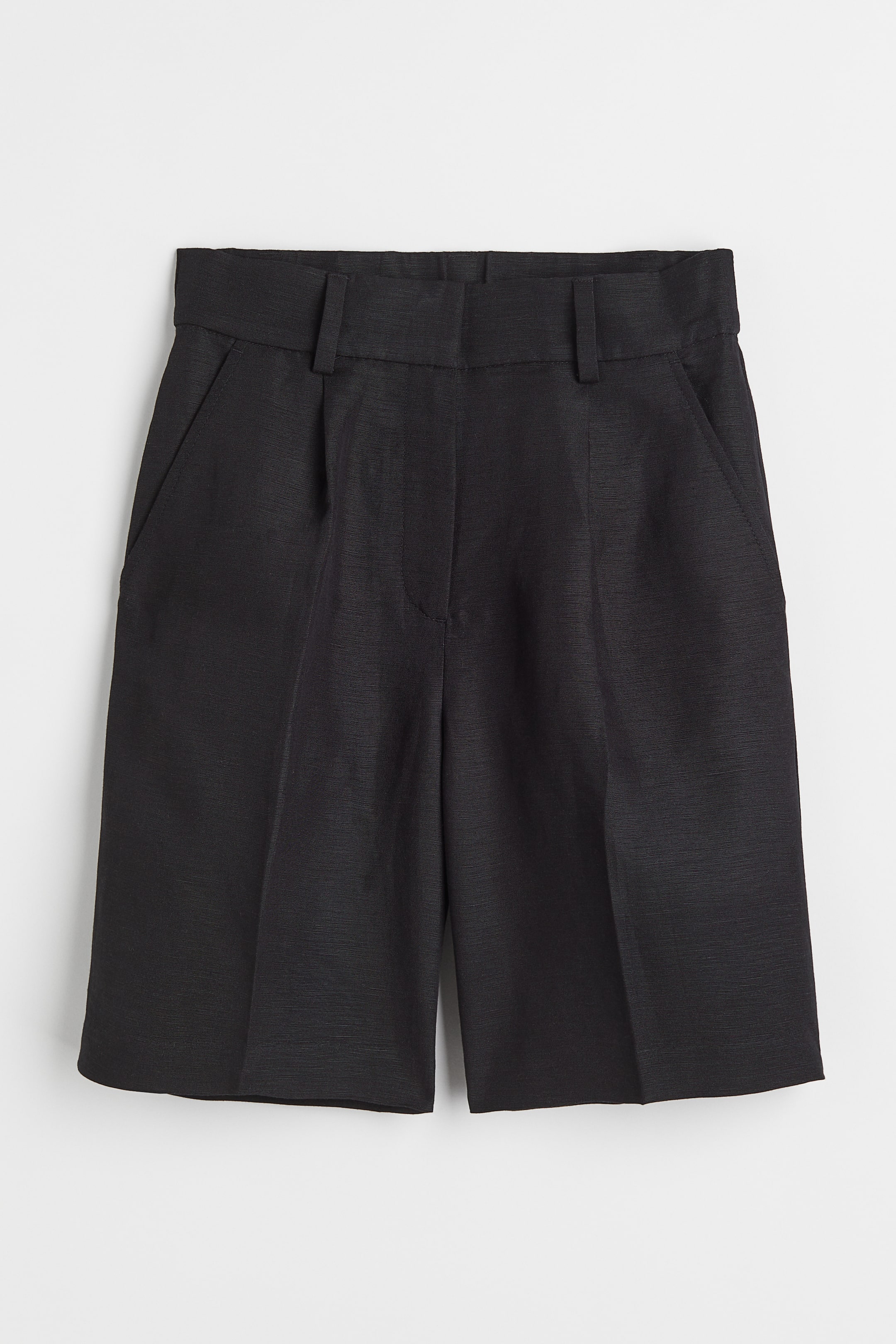 Linen-blend Bermuda shorts - High waist - Knee length - Black - Ladies ...