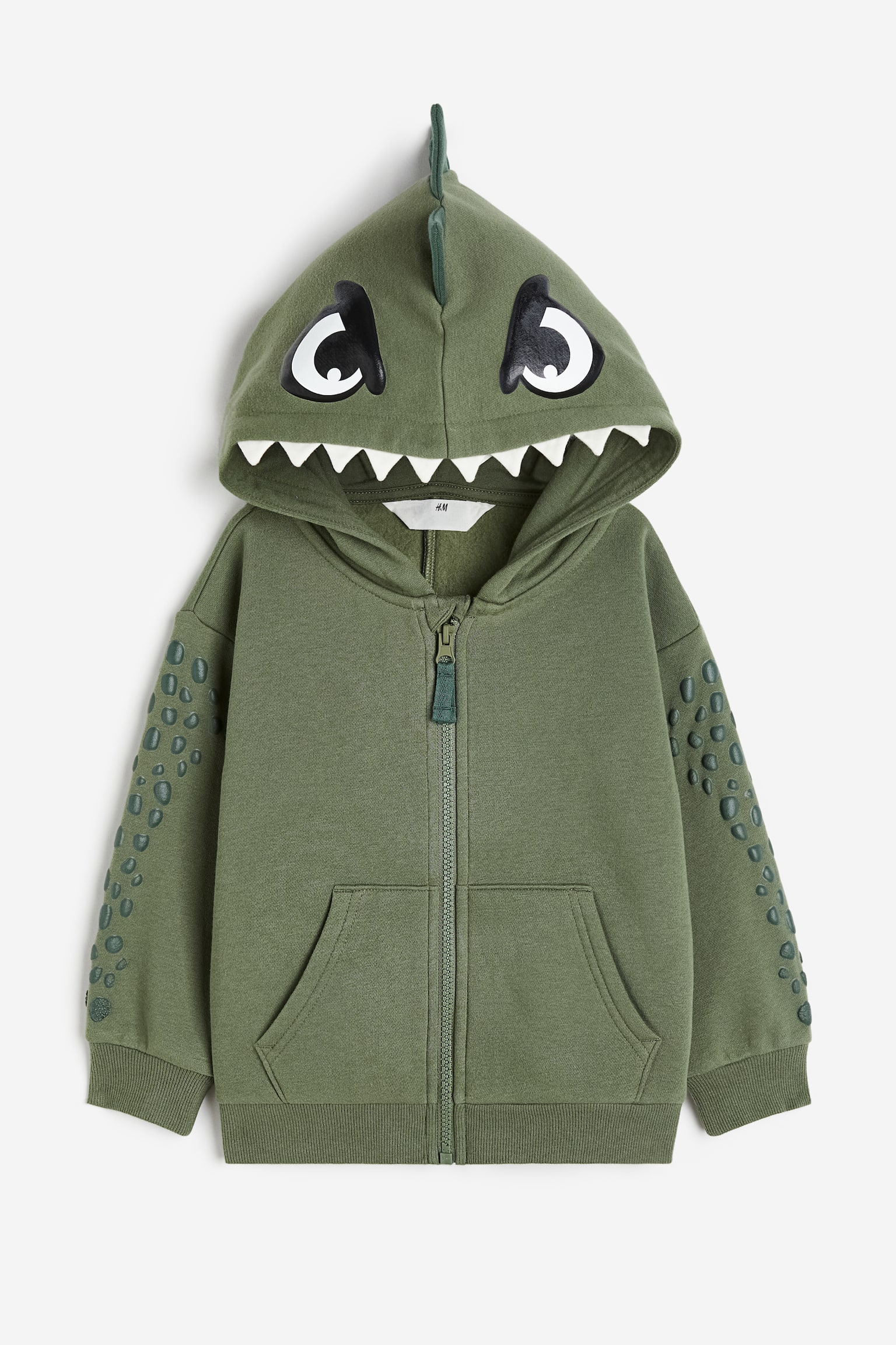 Appliqué Zip Up Hoodie - Dark khaki green/Dinosaur - 1