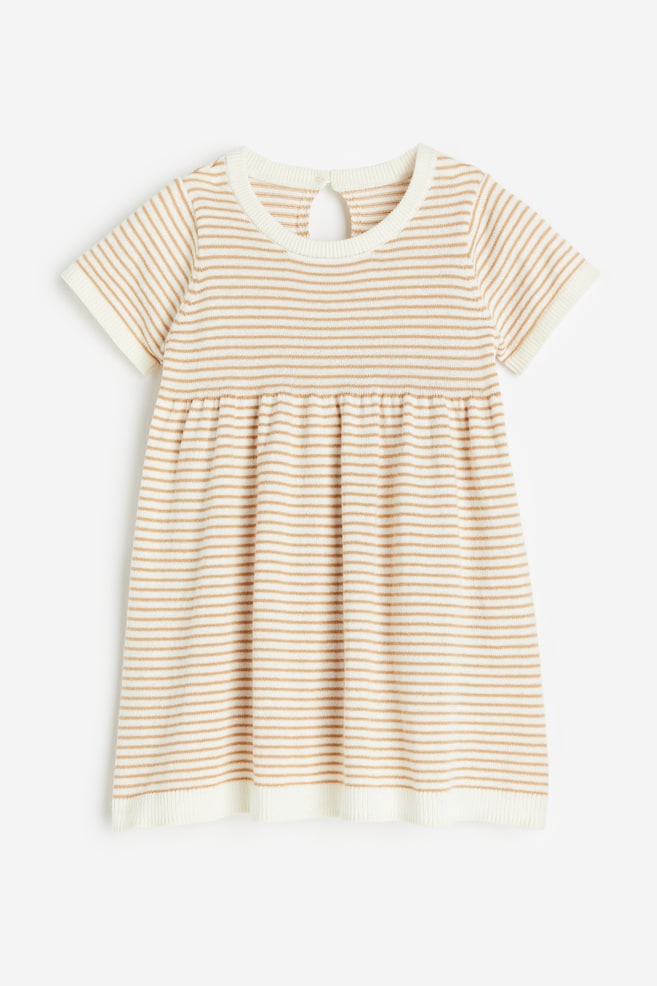 Robe en maille de coton - Blanc/rayures beiges - 1