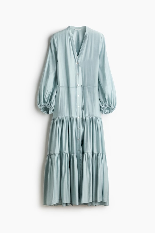 Tiered-skirt shirt dress - Light dusty turquoise - 1