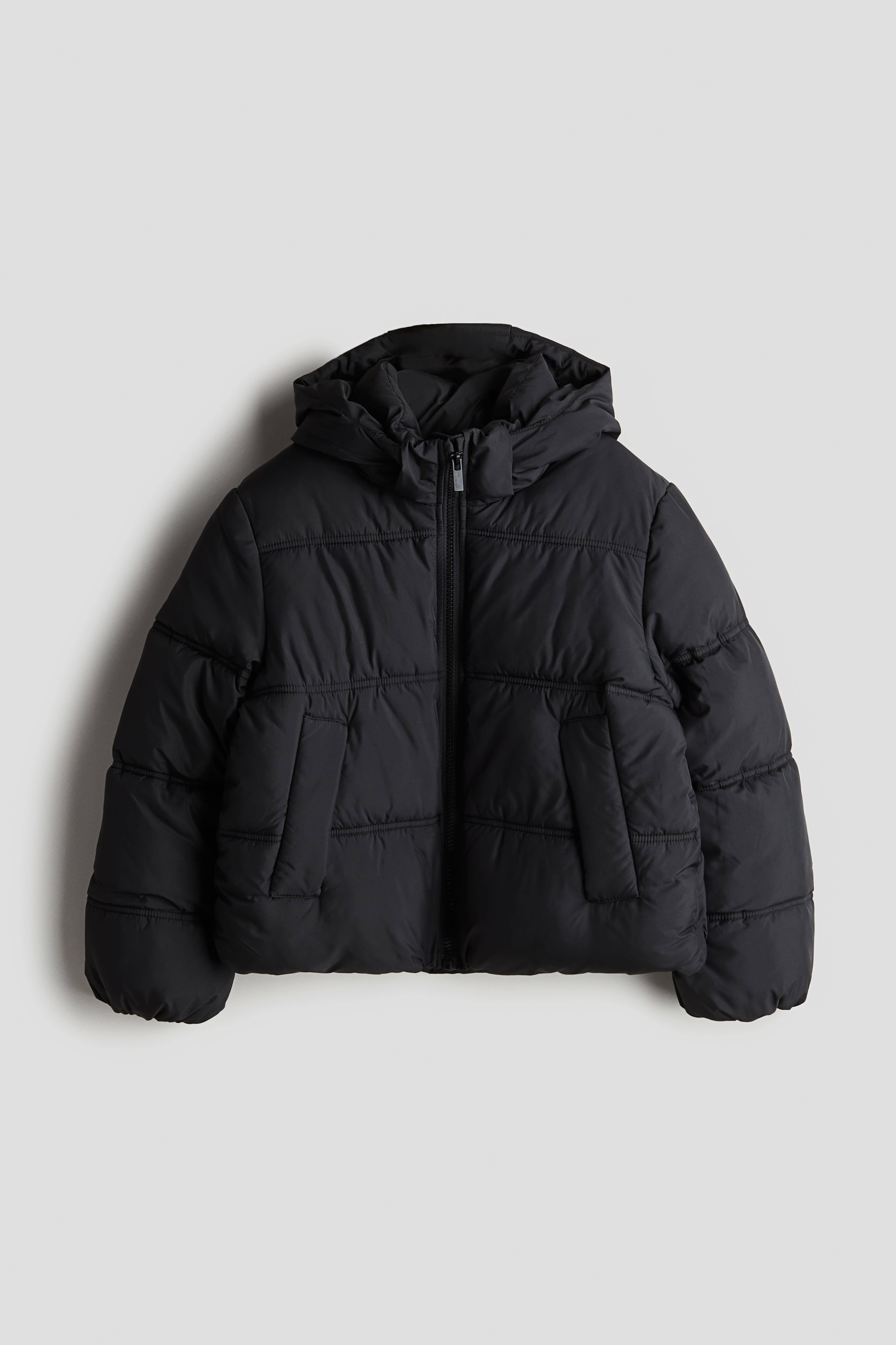 Black puffer hooded jacket best sale