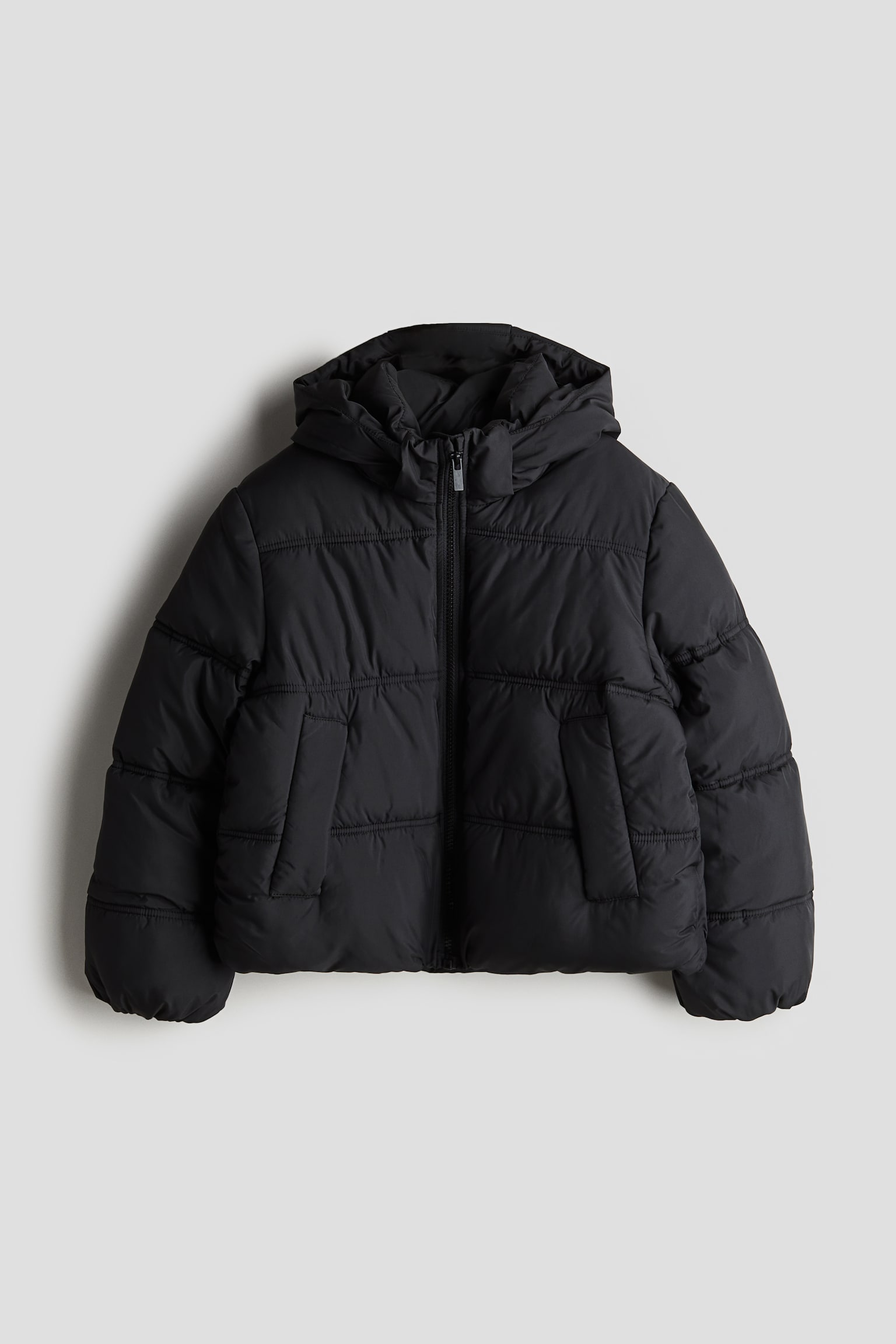 Hooded puffer jacket - Black/Dark grey - 1