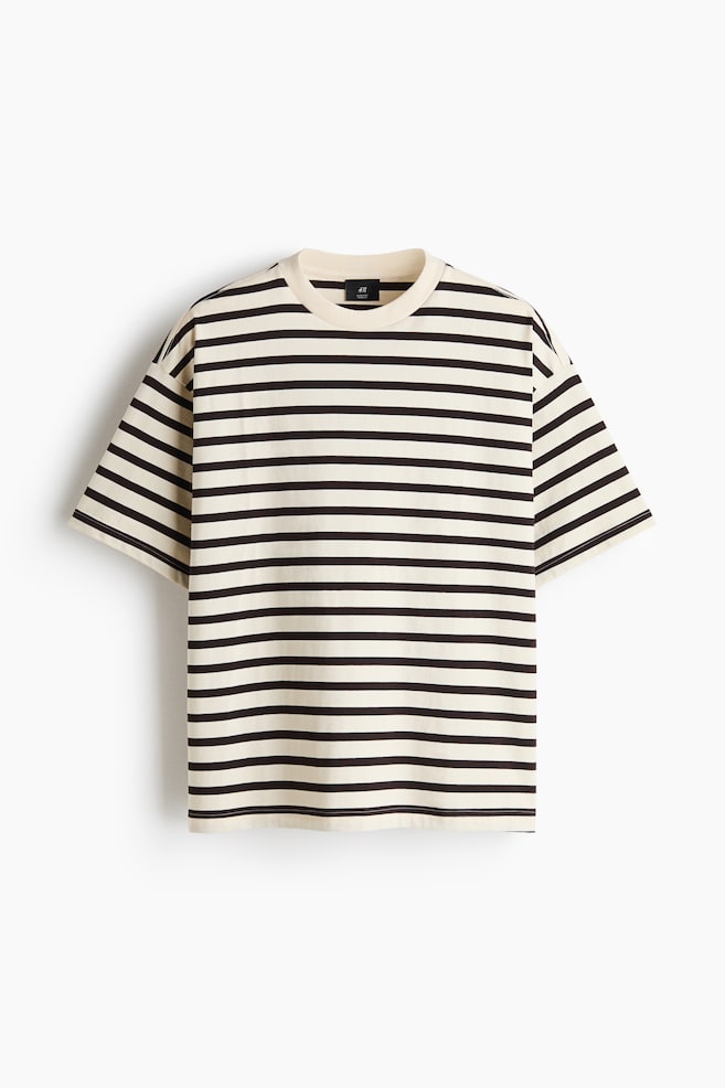 Oversized Fit Cotton T-shirt - Cream/Striped/White/Beige/Light grey/Light grey marl/Brown/Black/Blue/Dark khaki green/Light purple - 1
