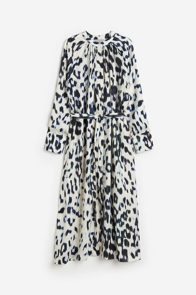 Kjole med bindebælte - Creme/Leopardmønstret - 2