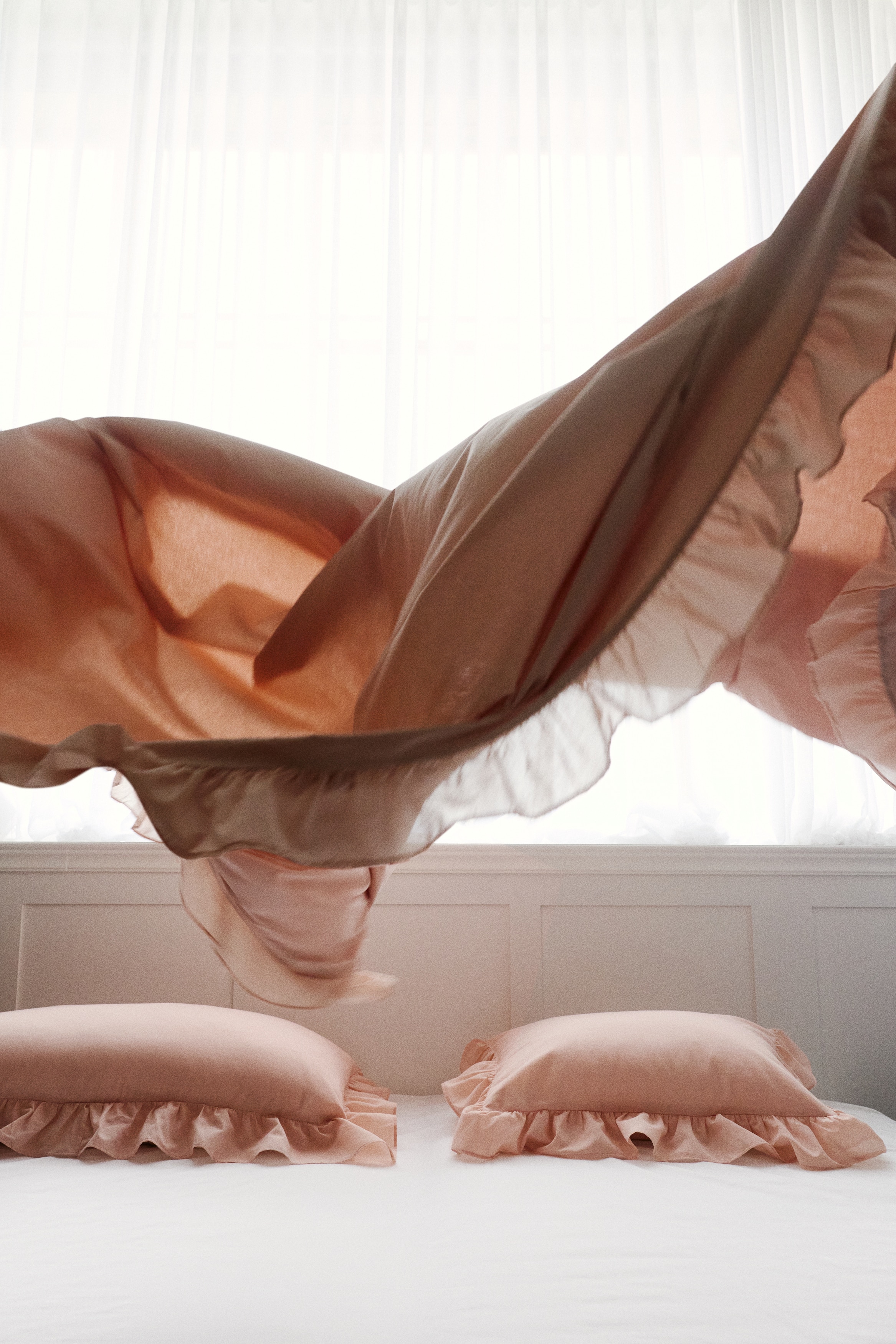 Dekbedset met volants - tweepersoons - Poederroze/Wit