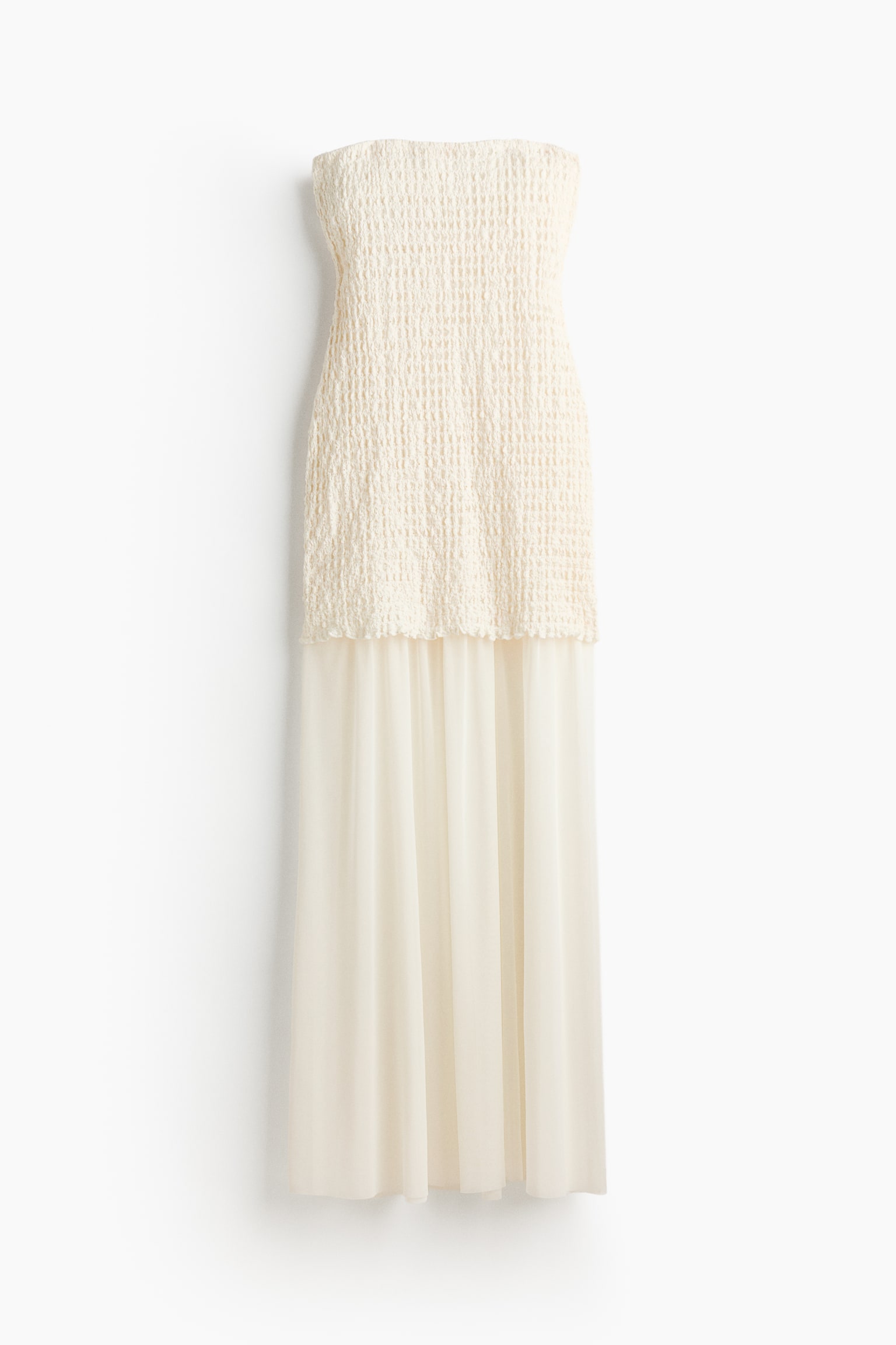 Vestido bandeau en tejido dual - Crema - 1