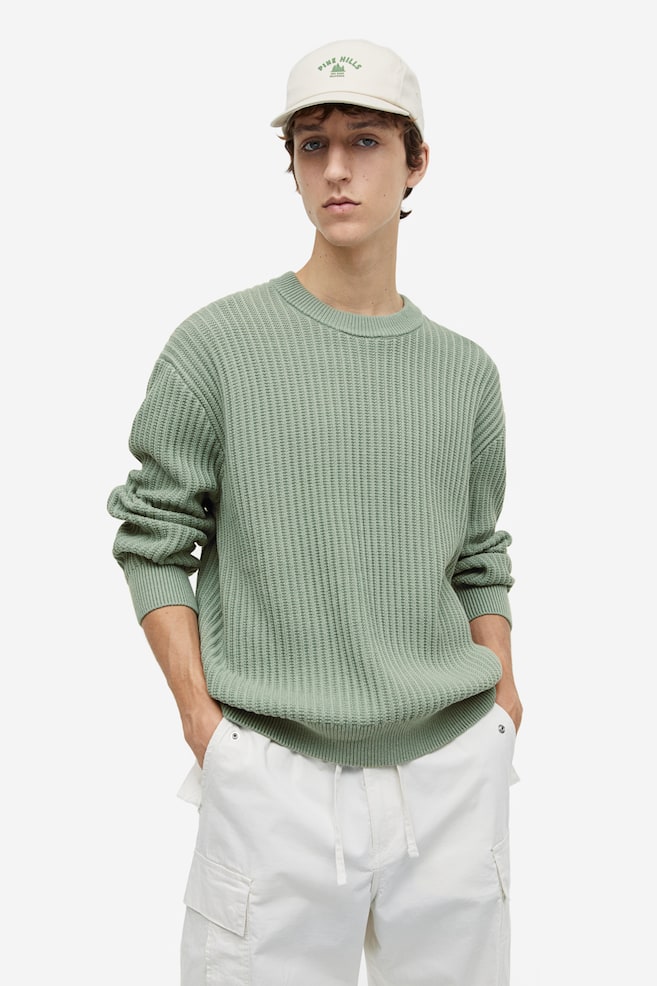 Relaxed Fit Rib-knit jumper - Green/Cream/Light blue - 1
