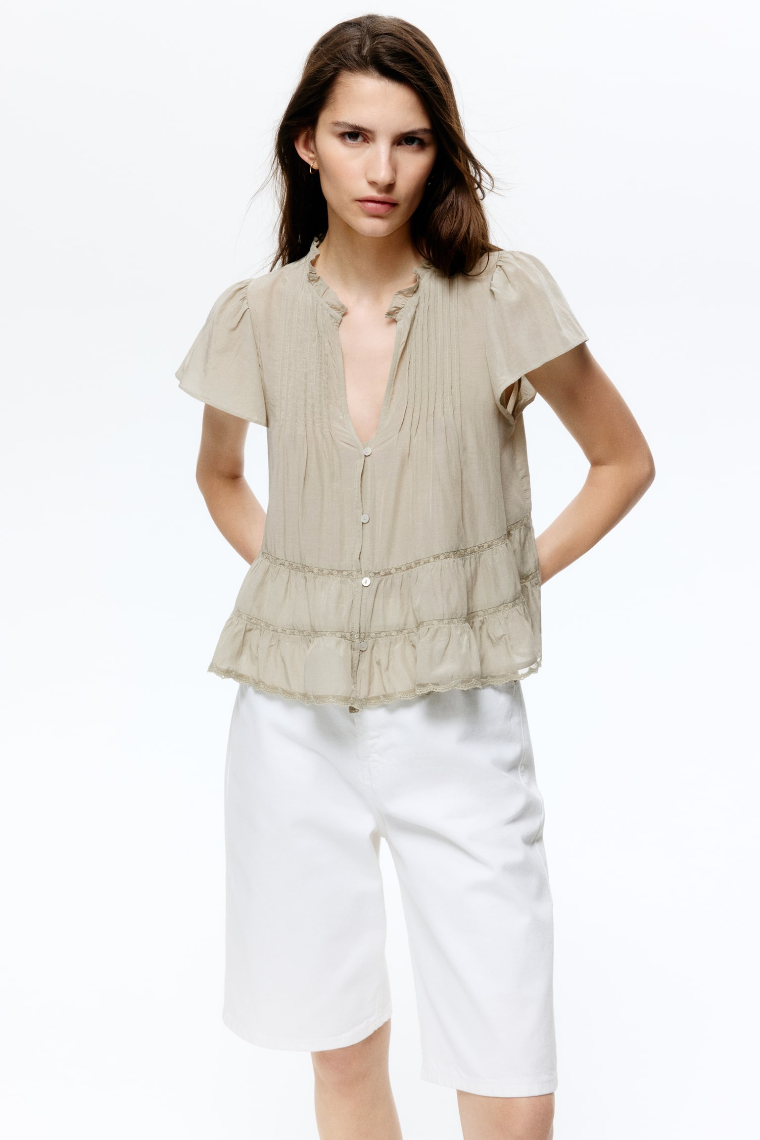 Blusa com mangas tufadas - Toupeira claro/Azul claro/Creme - 1