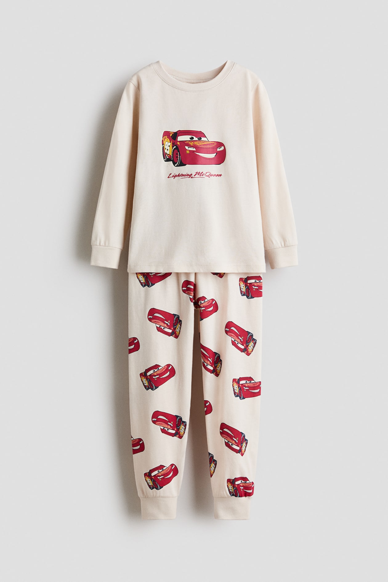 Printed cotton jersey pyjamas - Light beige/Cars - Kids | H&M GB