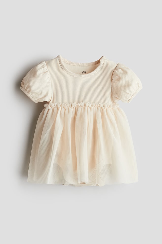 Vestido body con falda de tul - Crema/Beige claro - 1
