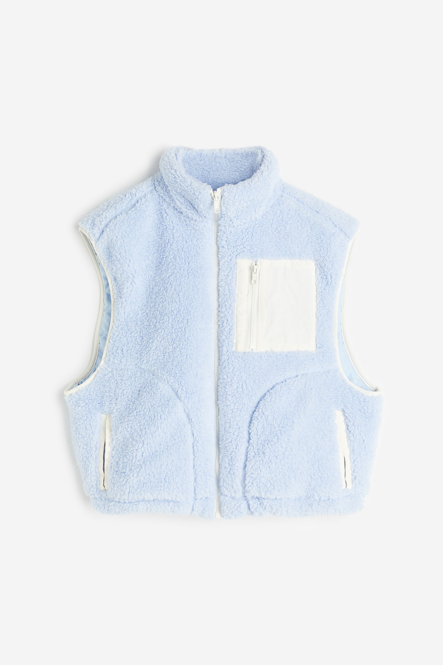 Cropped Pile Fleece Vest - Light blue/White/Cream - 1