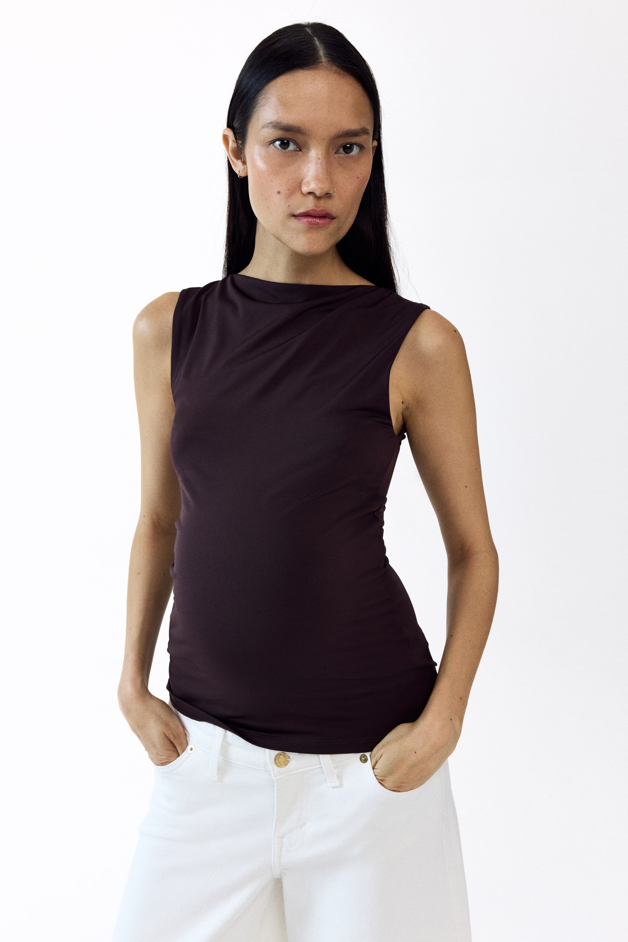 View larger image: MAMA Sleeveless boat-neck top - Dark brown - Ladies | H&M GB 1