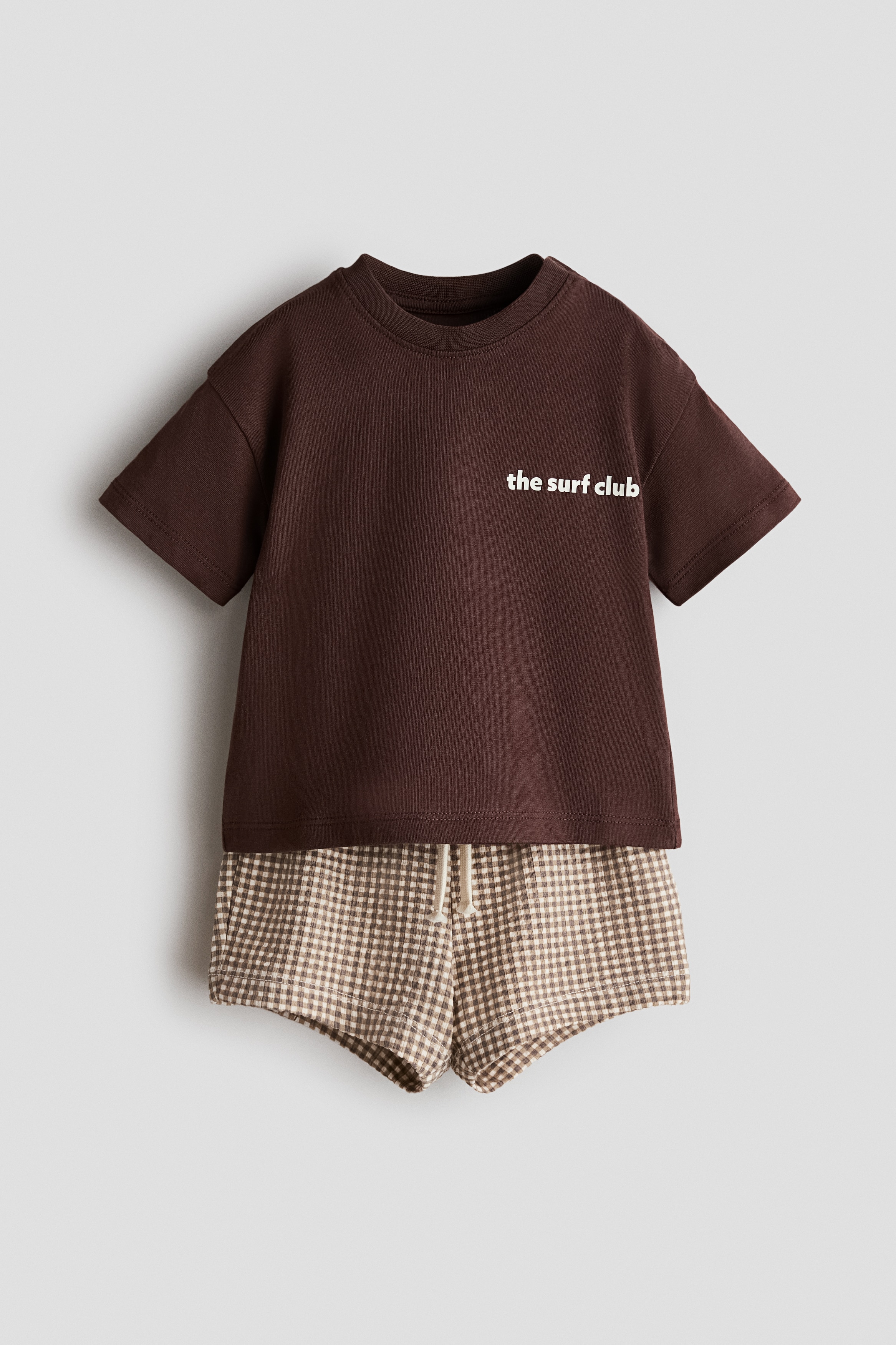 2-piece cotton jersey set - Brown/Checked/Light green/Car