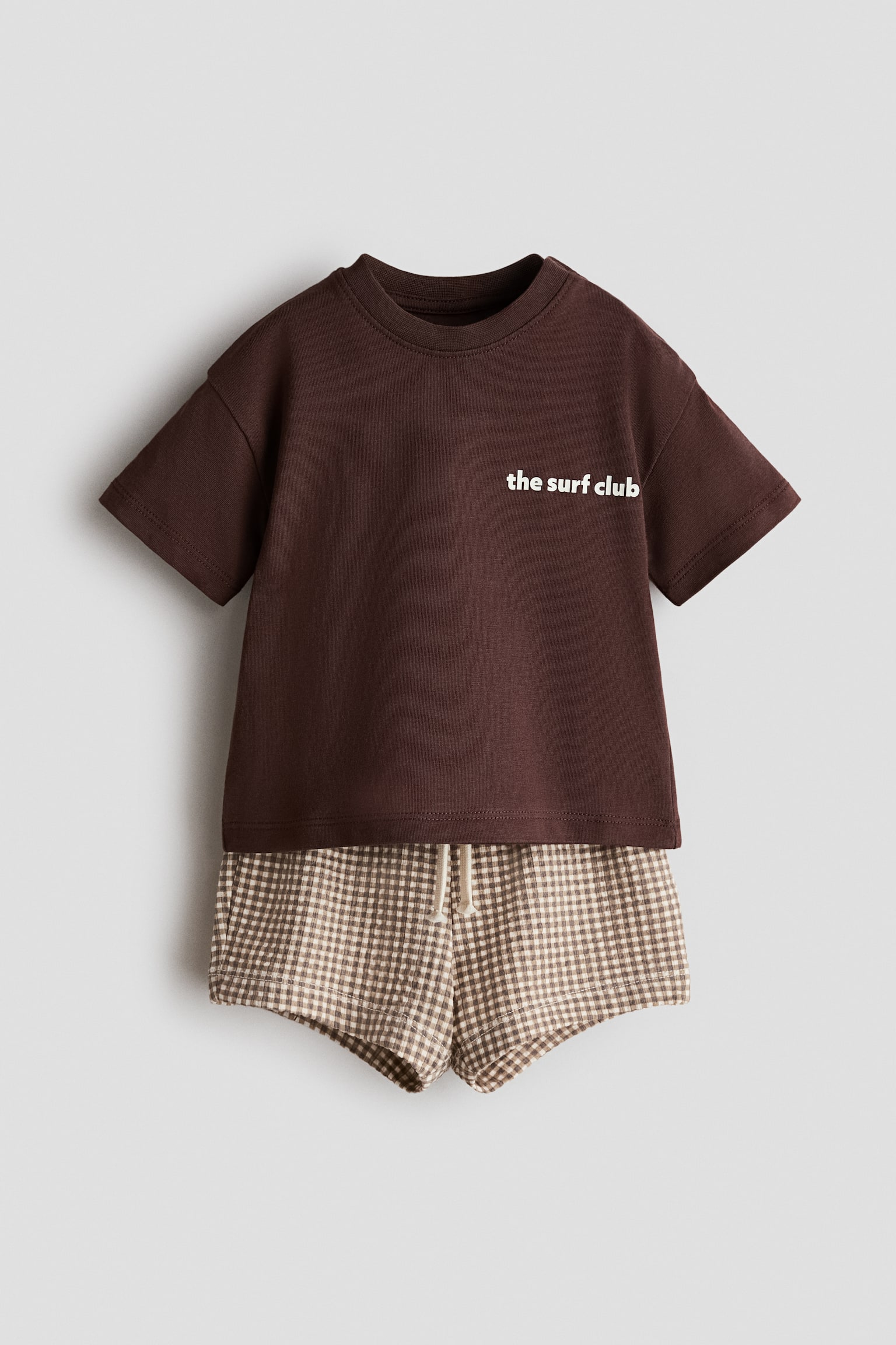 2-piece cotton jersey set - Brown/Checked/Light green/Car - 2