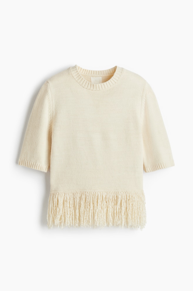 Jersey con flecos - Beige claro/Verde aceituna - 1