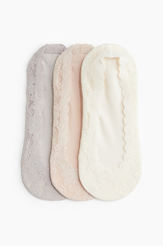 Pack de 3 pares de meias de corte baixo em renda - Bege acinzentado/Rosa pó/Creme/Preto - 1