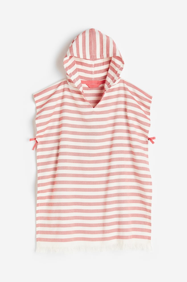 Cotton beach poncho - Old rose/Striped/Light green/Striped - 1