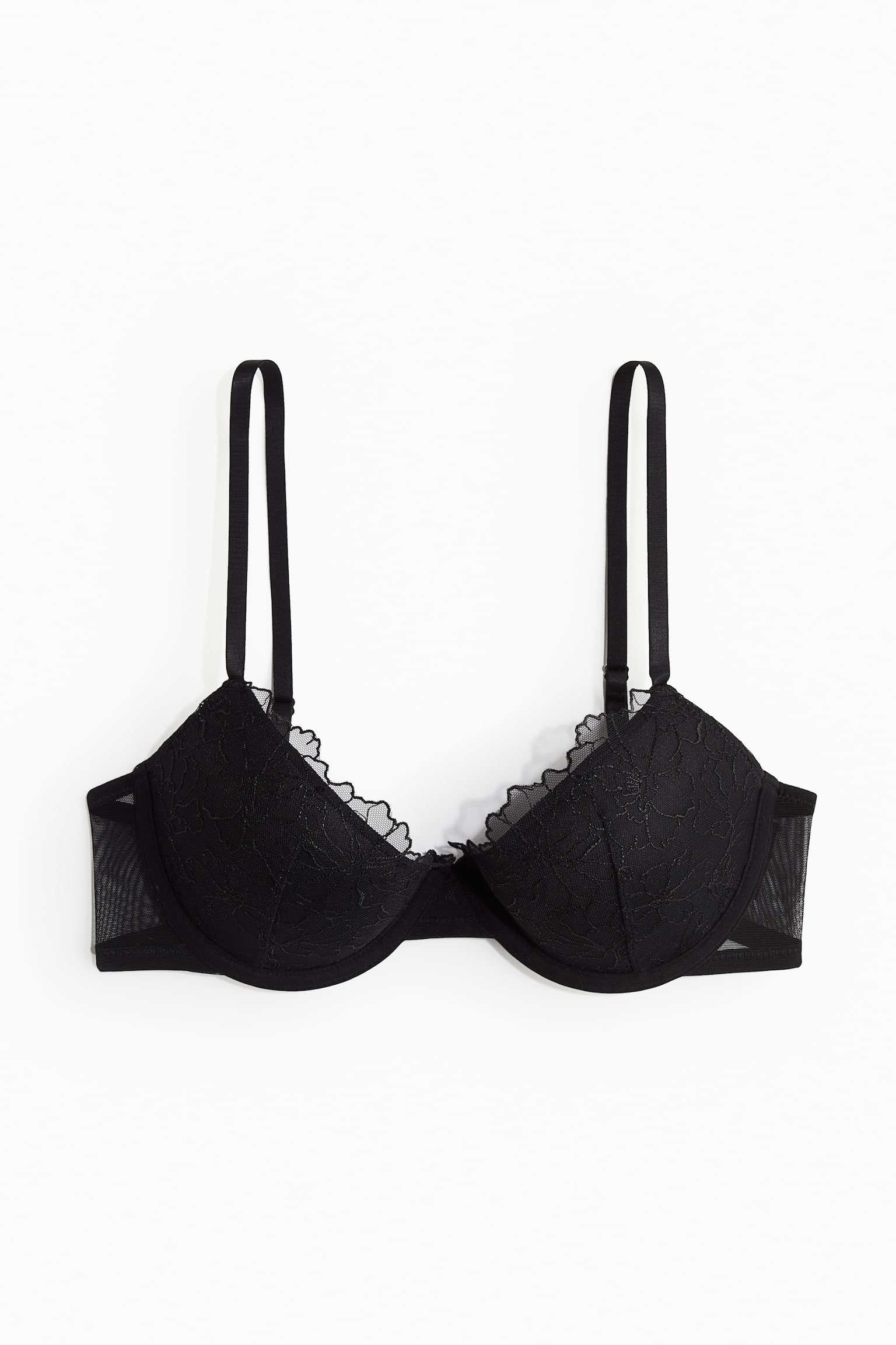 Embroidered demi push-up bra - Black - 1