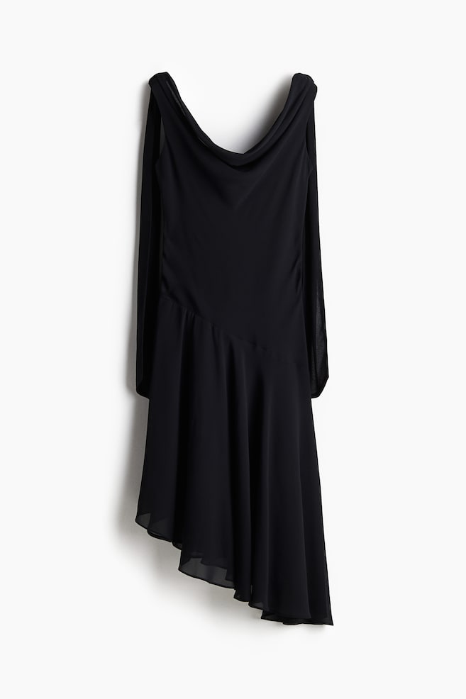Robe à encolure bénitier - Noir/Crème/fleuri - 1