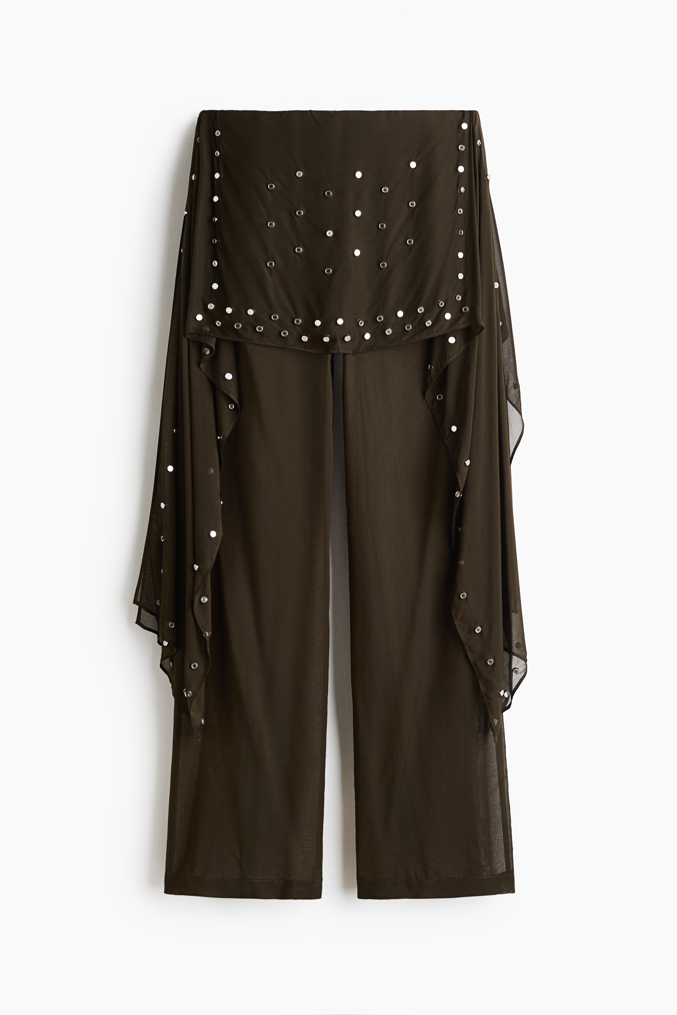Studded Pants with Layered Skirt - Dark khaki green