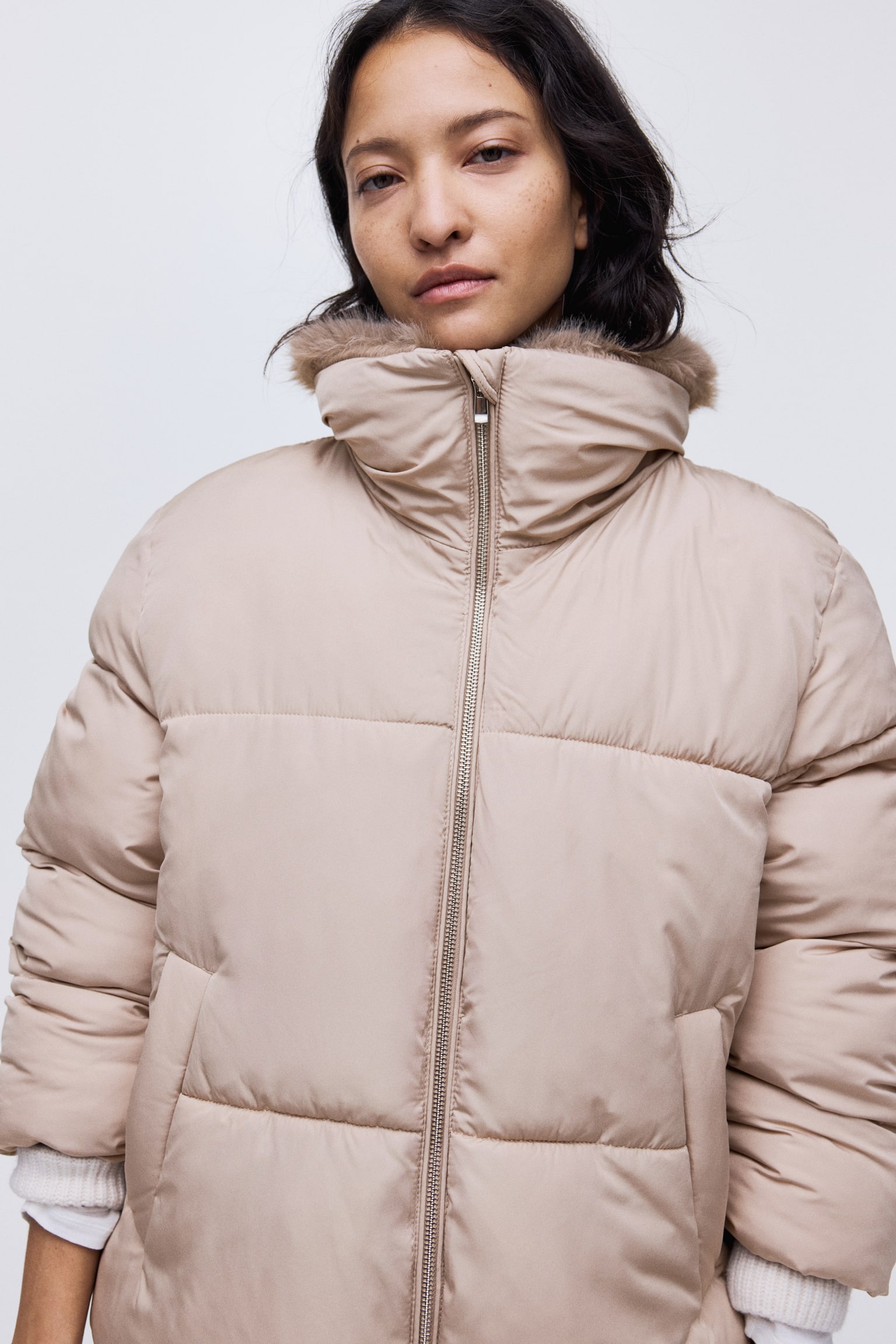 Oversized Puffer Jacket - Helles Graubraun/Dunkelbraun/Schwarz - 6