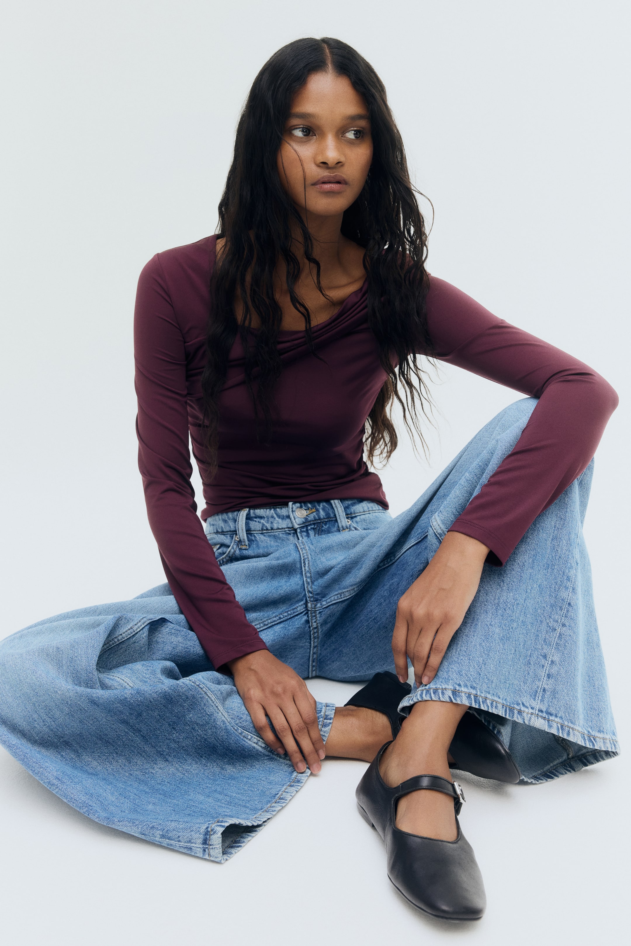 View larger image: Draped One-Shoulder Top - Plum red - Ladies | H&M US 3