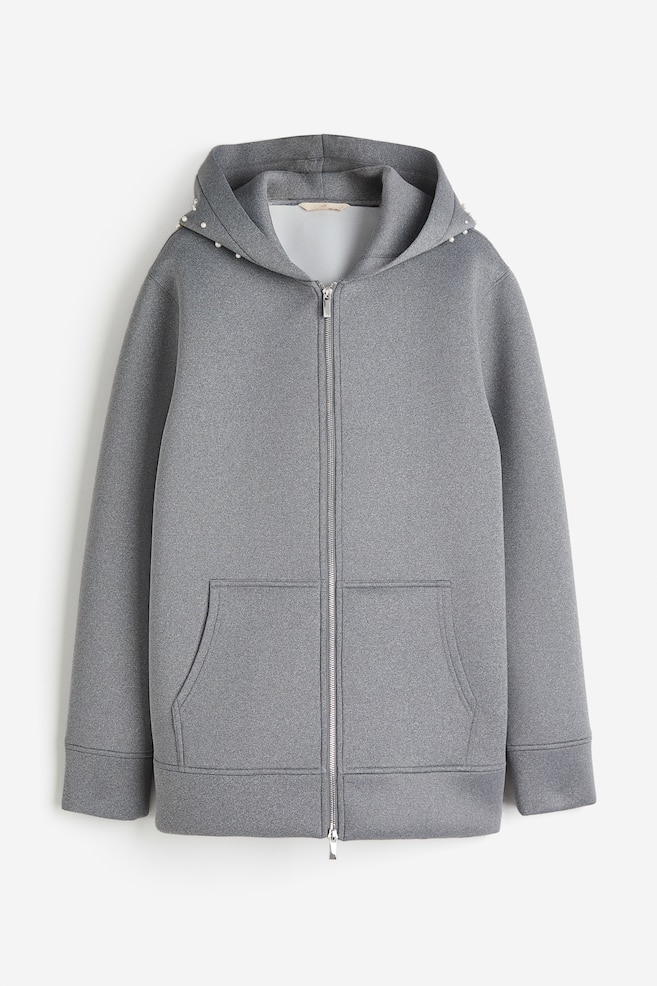 Bead-decorated hoodie - Grey - 2