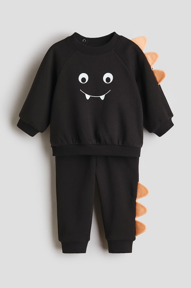2-Piece Appliquéd Sweatshirt and Joggers Set - Black - 1