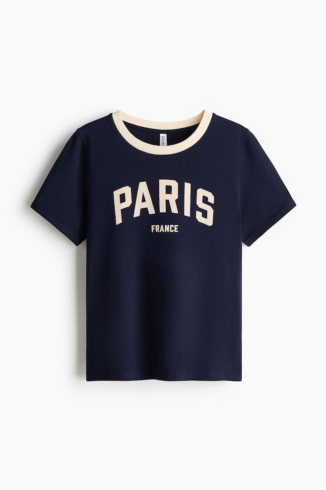 Printed cotton T-shirt - Navy blue/Paris/White/Horse - 1