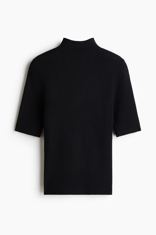 Lyocell-blend rib-knit turtleneck top - Black - 1