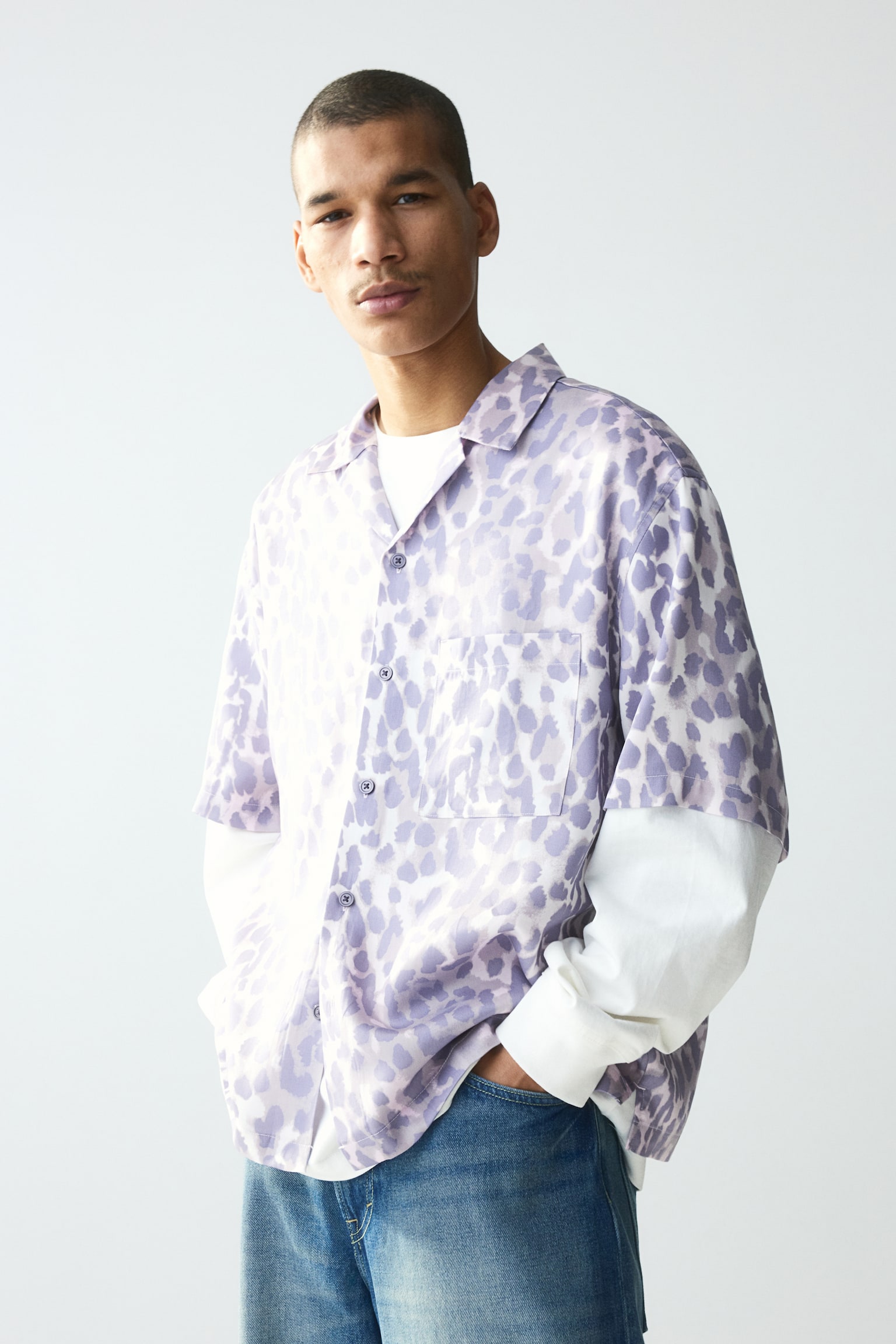 Loose Fit Lyocell resort shirt - Purple/Leopard print/Grey/Leopard print - 7