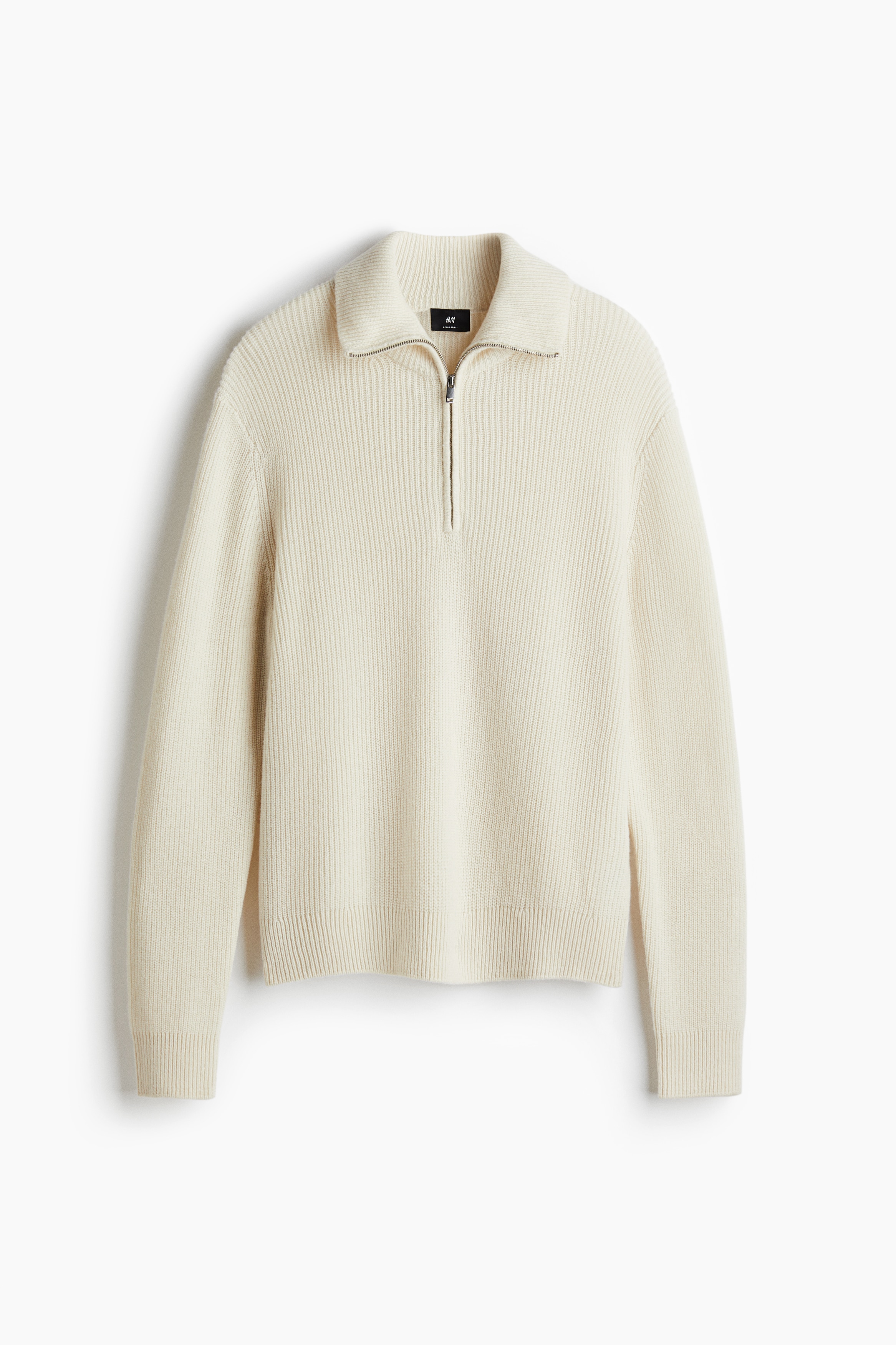 Regular Fit Zip-top wool polo jumper - Light beige