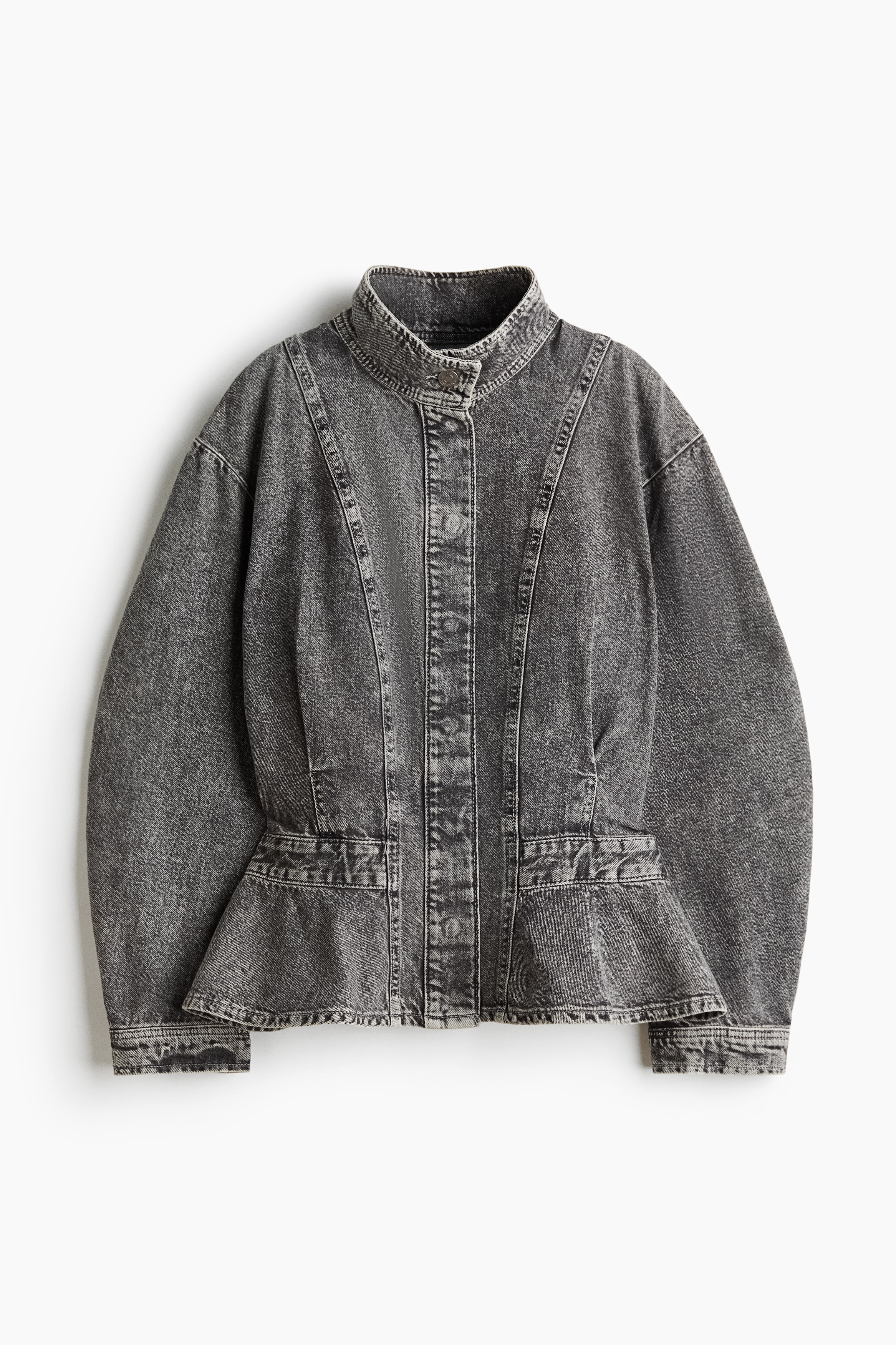 Cămașă de denim cu peplum - Gri-denim