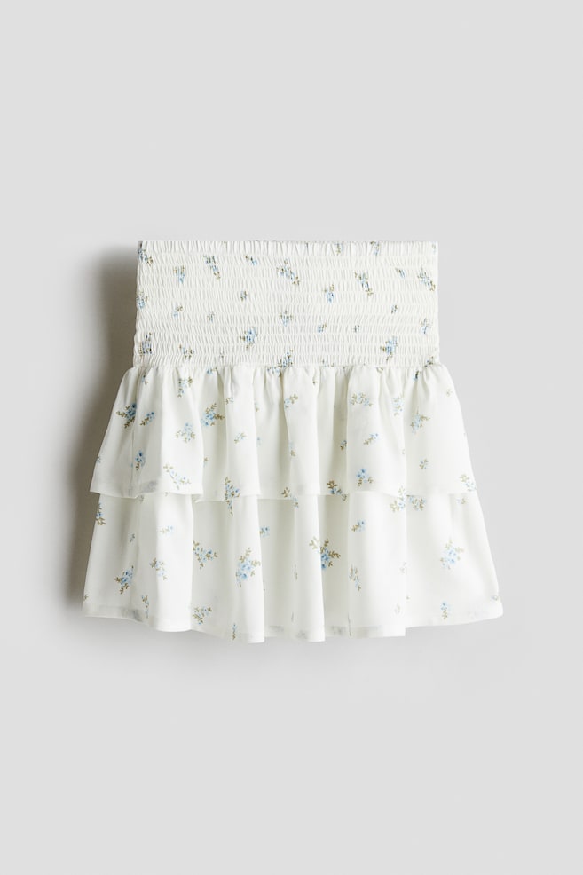 Saia com franzido smock - Branco/Floral/Branco - 1