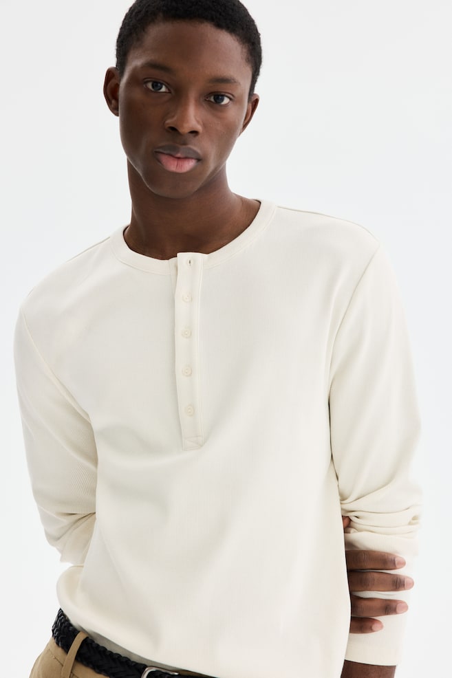 Slim-Fit Ribbed Henley Shirt - Cream/Dark brown/Black - 4