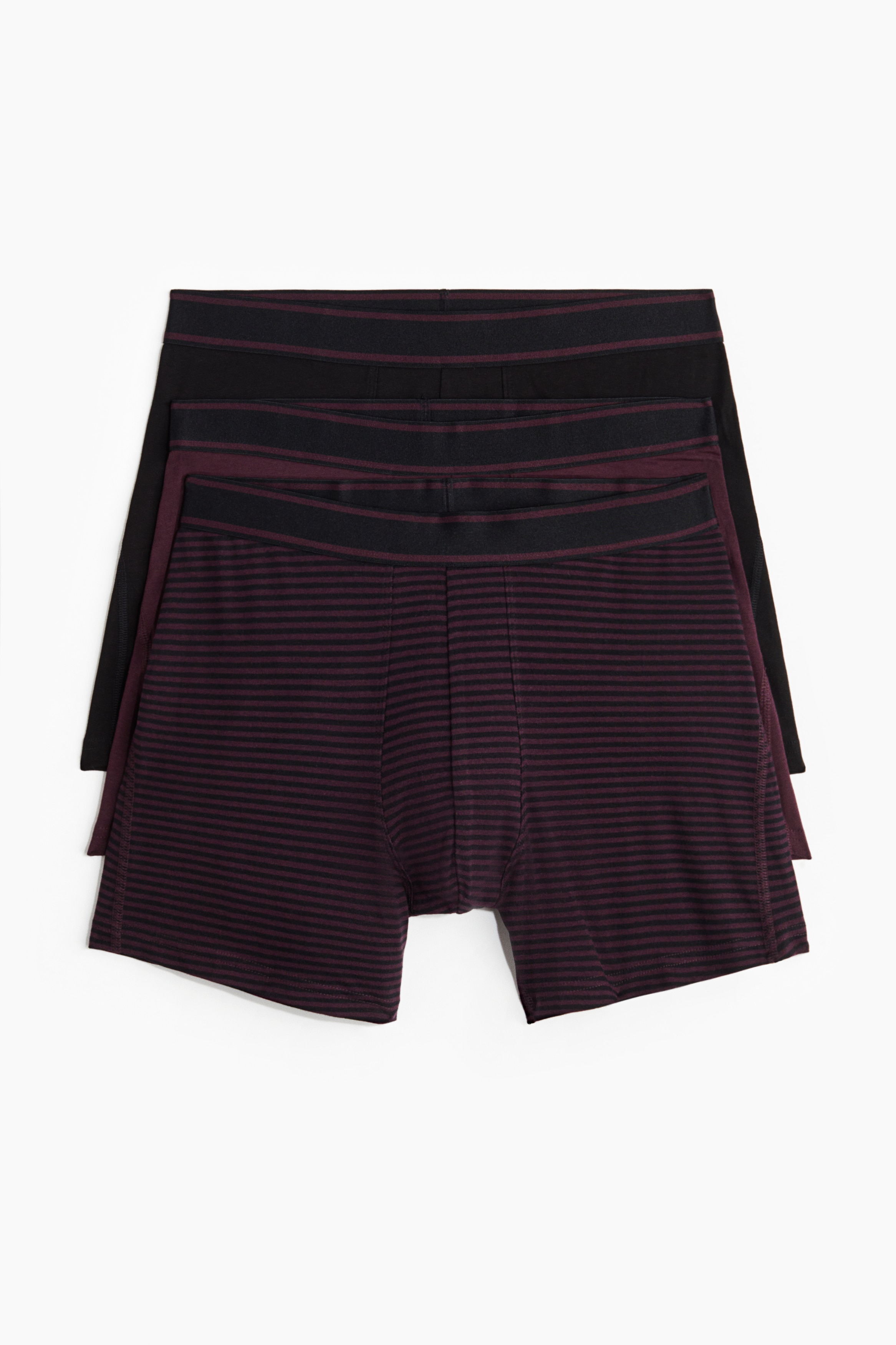 3-pack de bóxers mid - Morado oscuro/Rayado/Beige/Rayas negras/Gris jaspeado/Raya azul marino