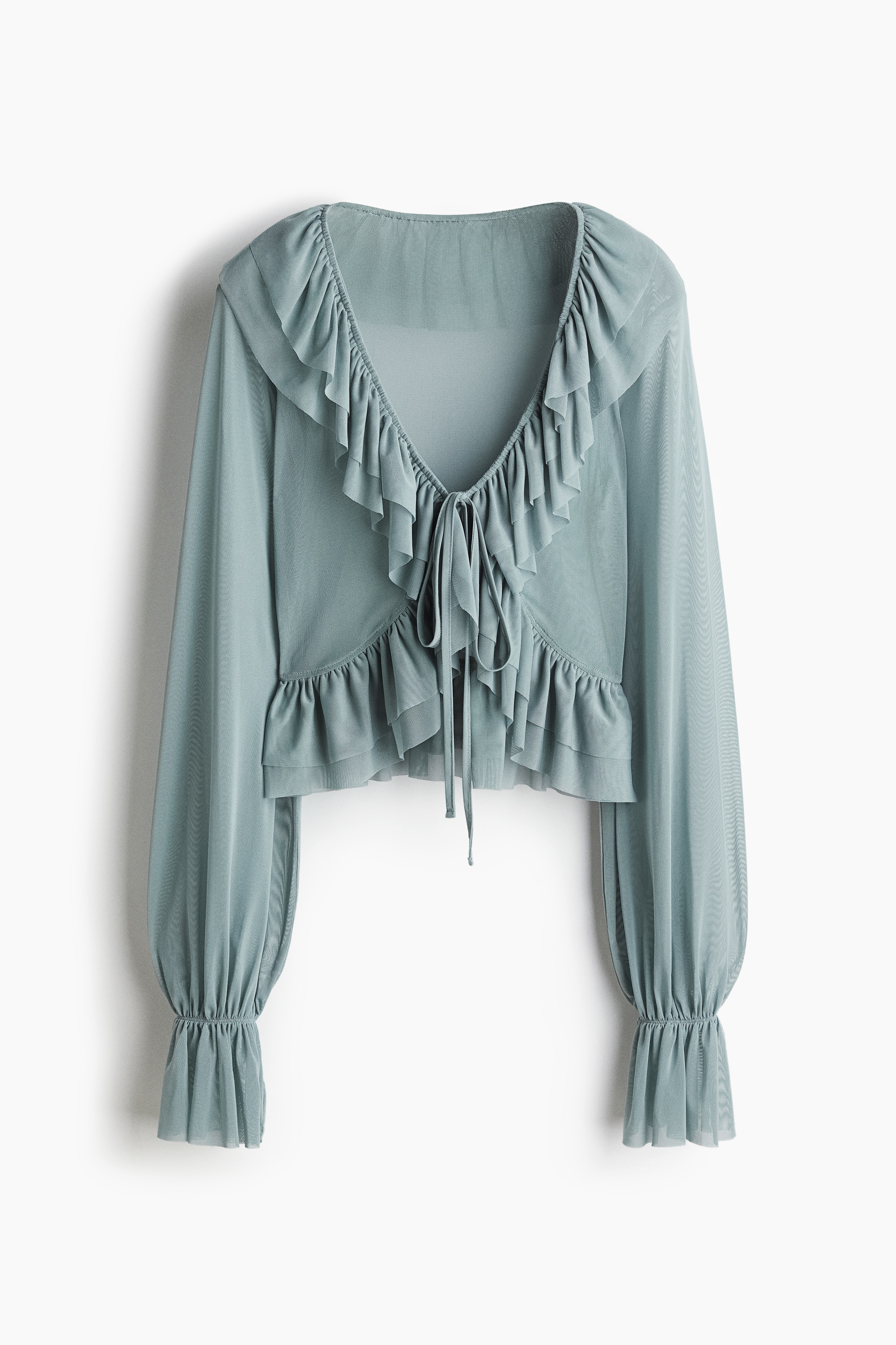 Frill Trim Mesh Blouse - Dusty turquoise/White/Floral