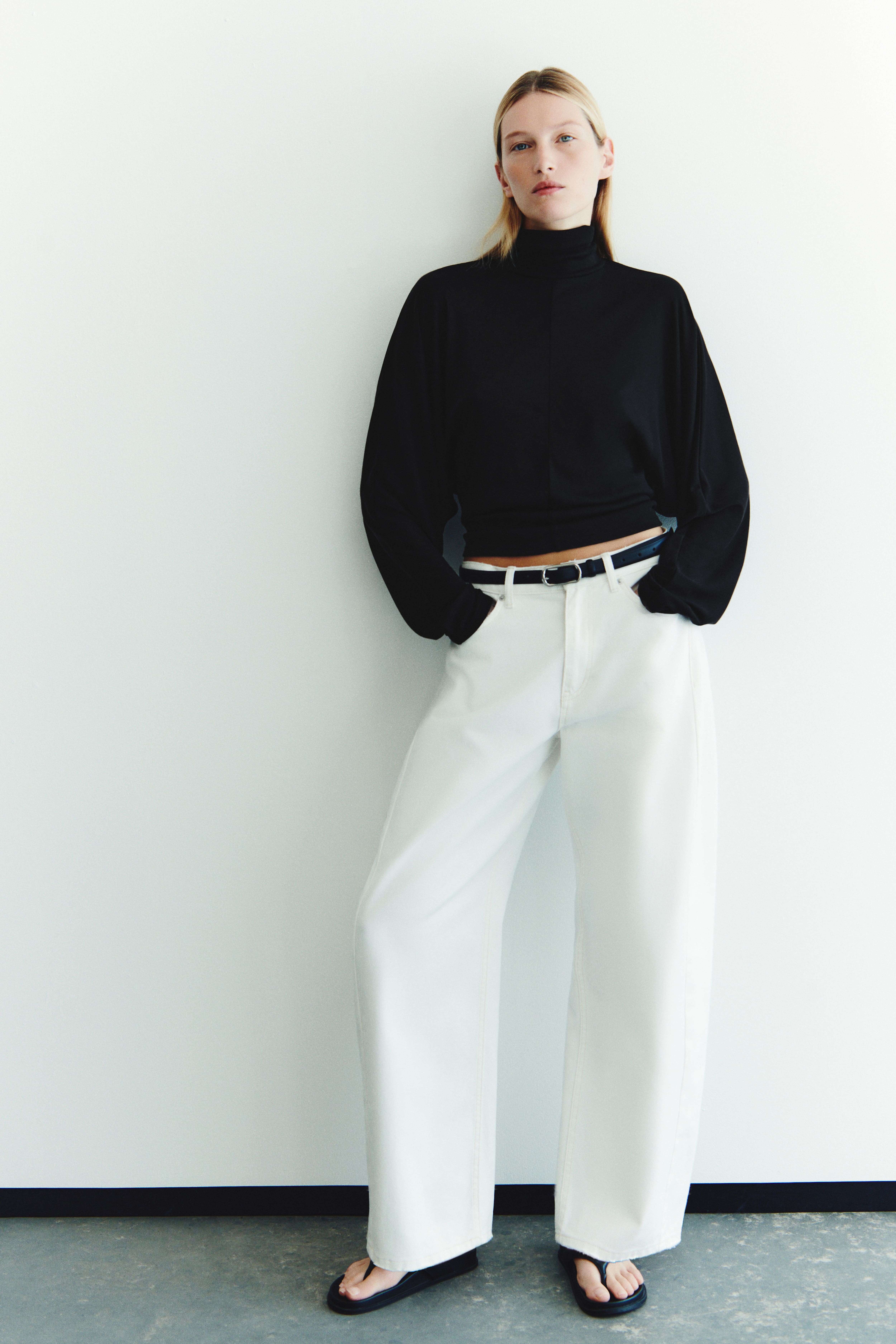 Batwing-Sleeved Mock Turtleneck Top
