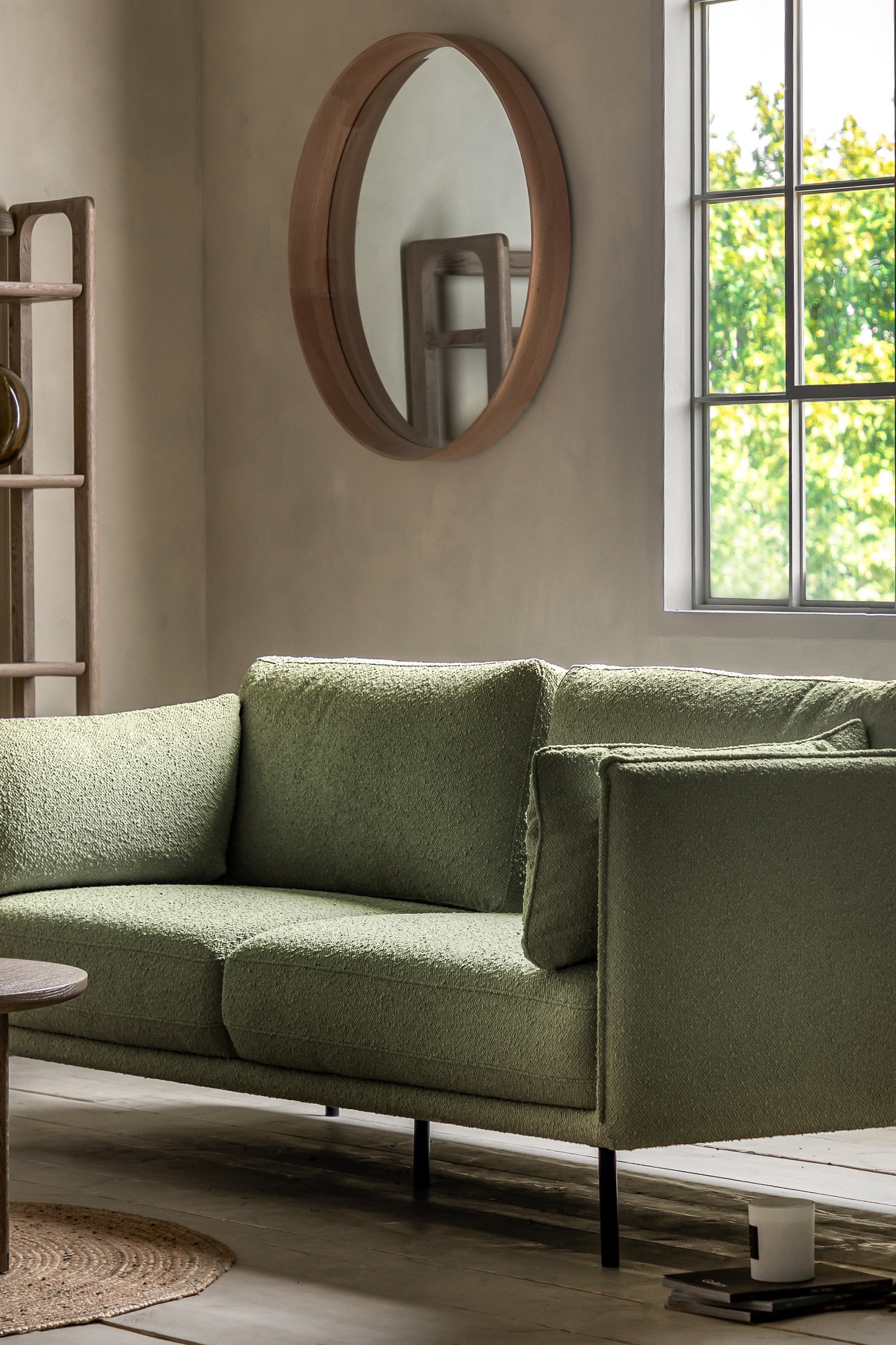 Boucle 2 Seater Sofa - Green/Cream