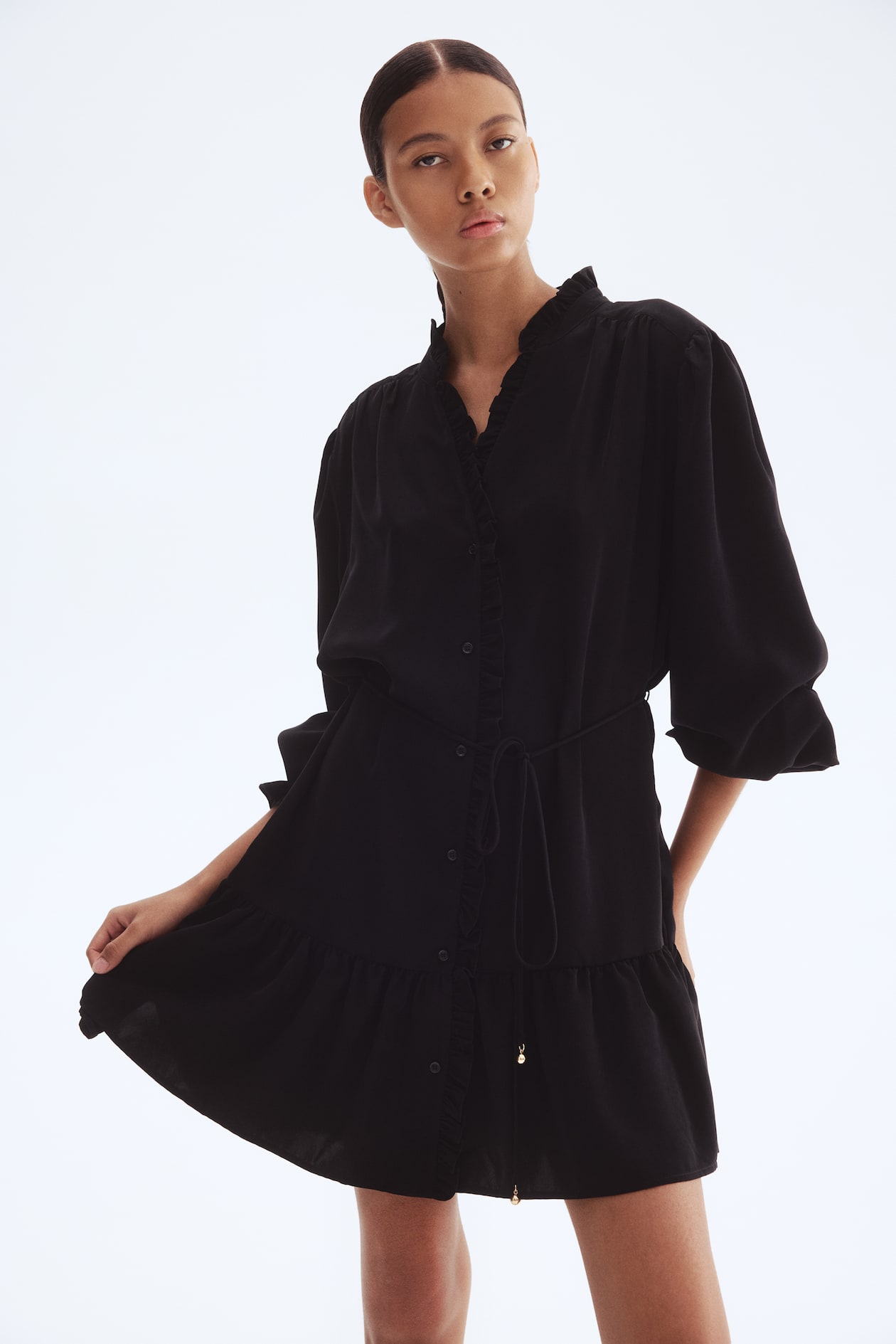 h&m black ruffle dress H&M Black Ruffle Dress M NWT  The Wardrobe