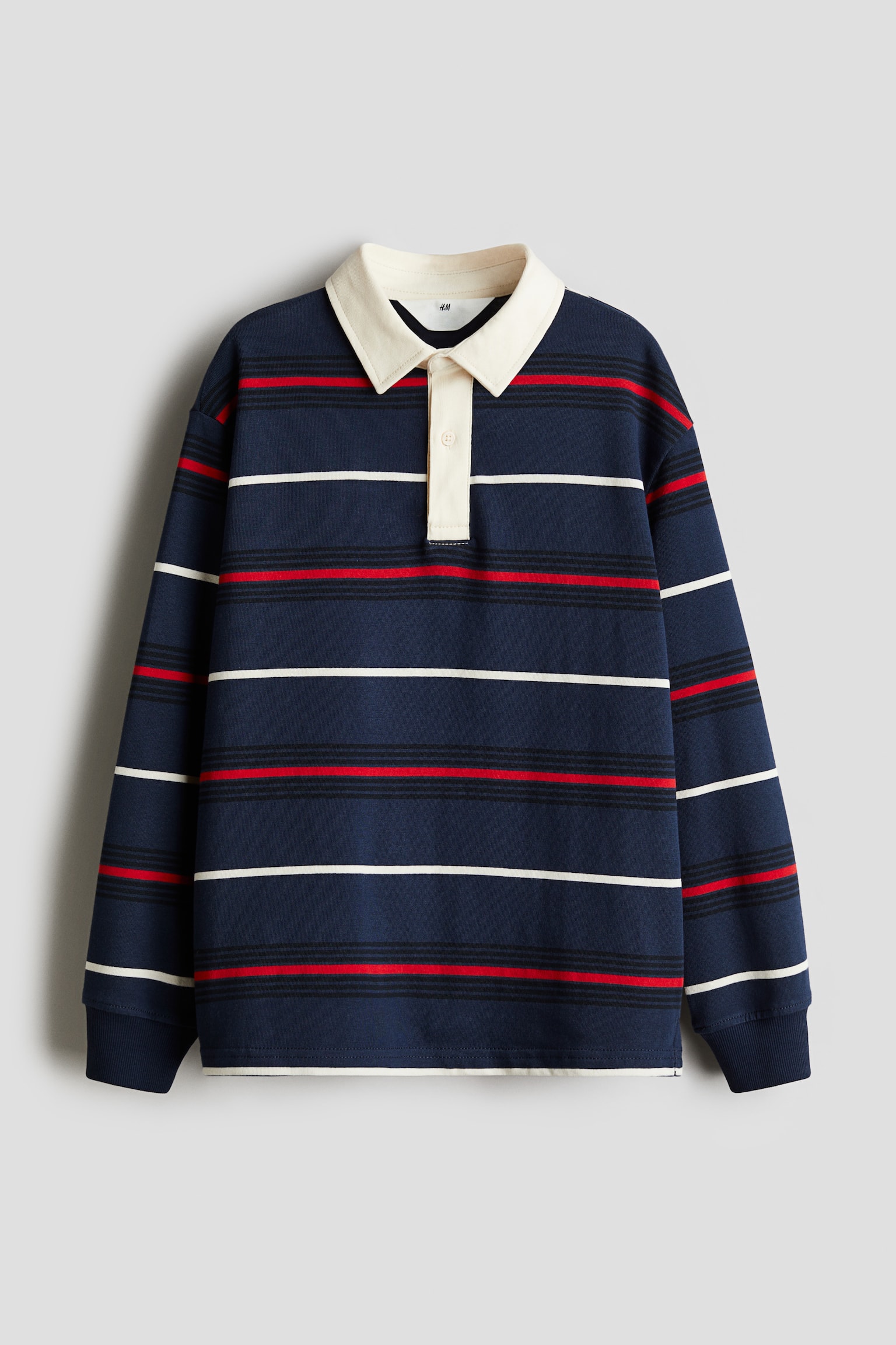 Cotton jersey rugby shirt - Navy blue/Striped/White/Striped - 1