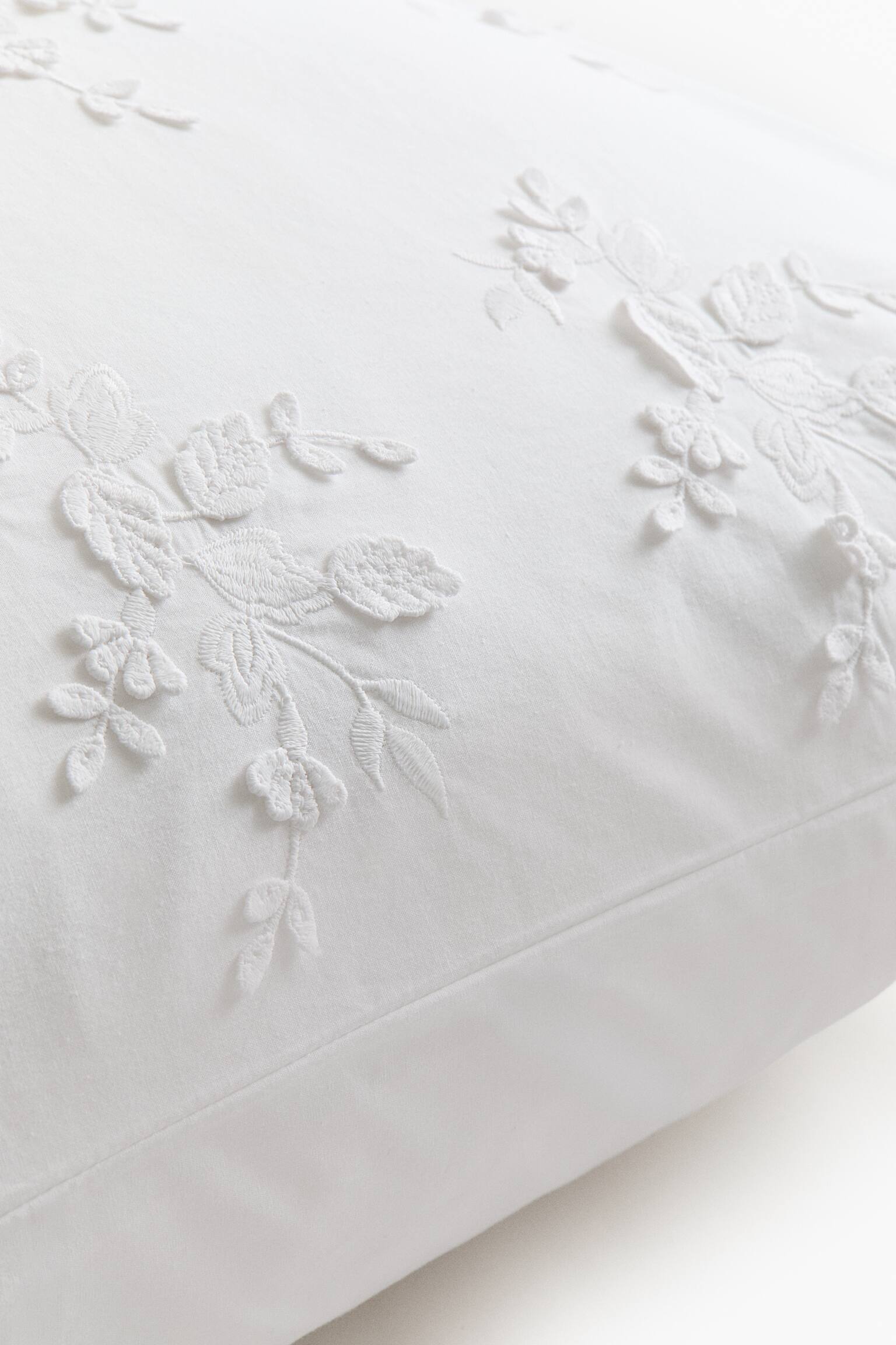 Embroidery-detail cotton pillowcase - White/Floral/라이트 옐로/플로럴 - 3