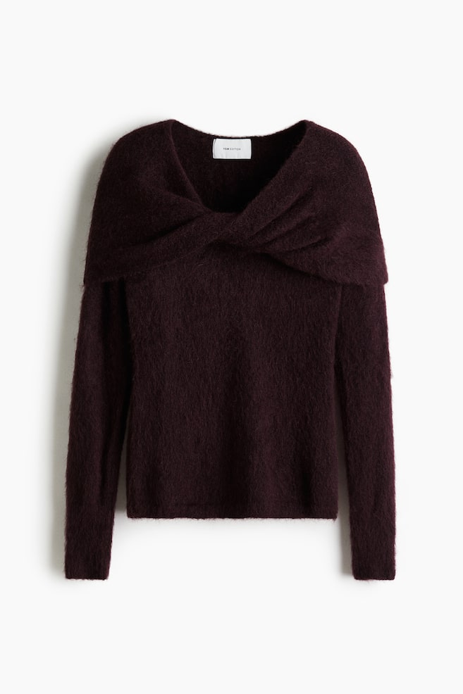 Pullover aus Mohairmix mit Twistdetail - Weinrot/Cremefarben - 1