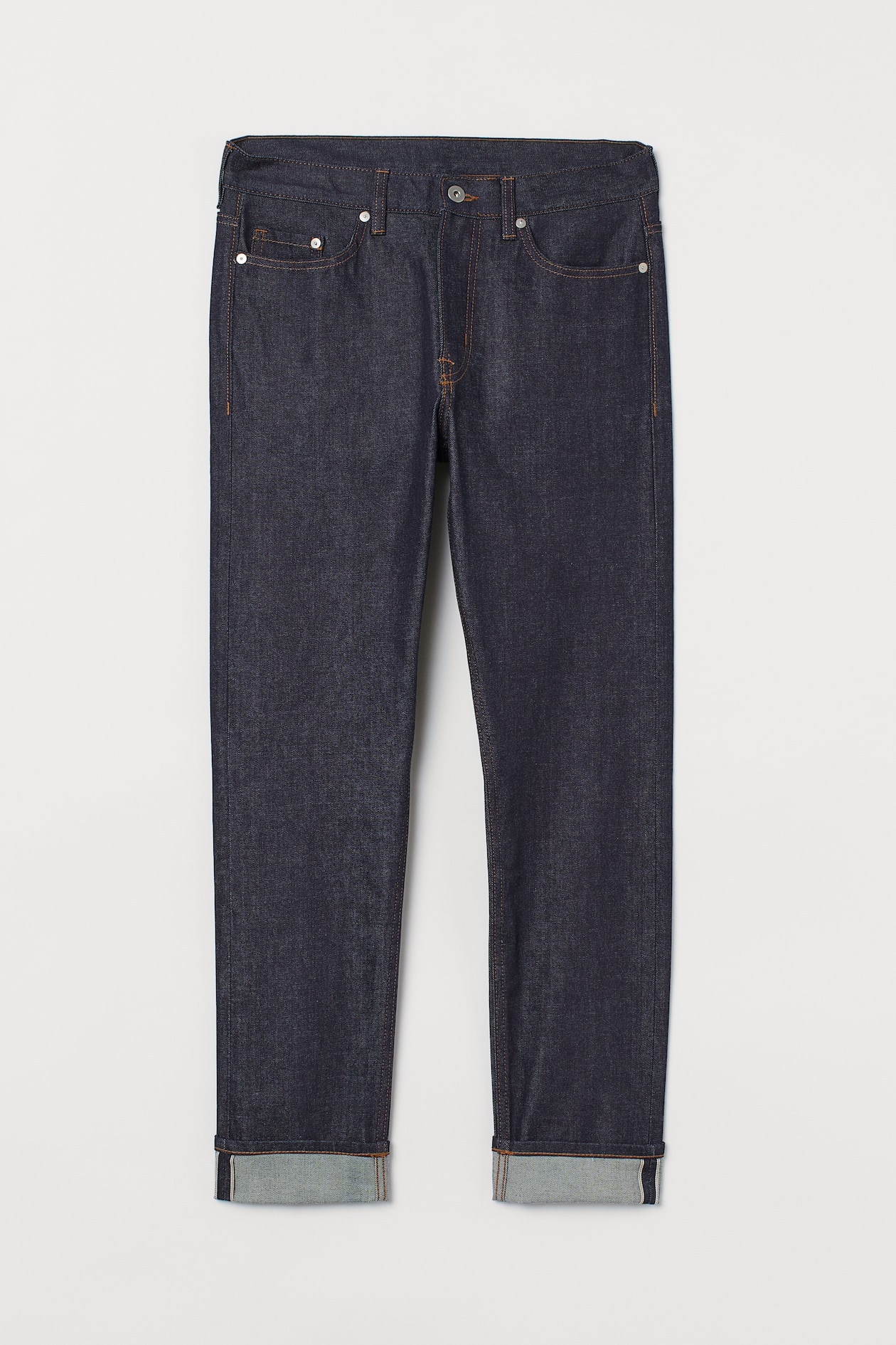 Straight Slim Selvedge Jeans - Regular waist - Long - Dark blue - Men ...