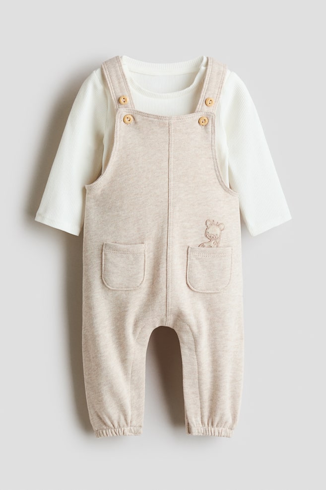 2-Piece Cotton Set - Light beige/white - 1