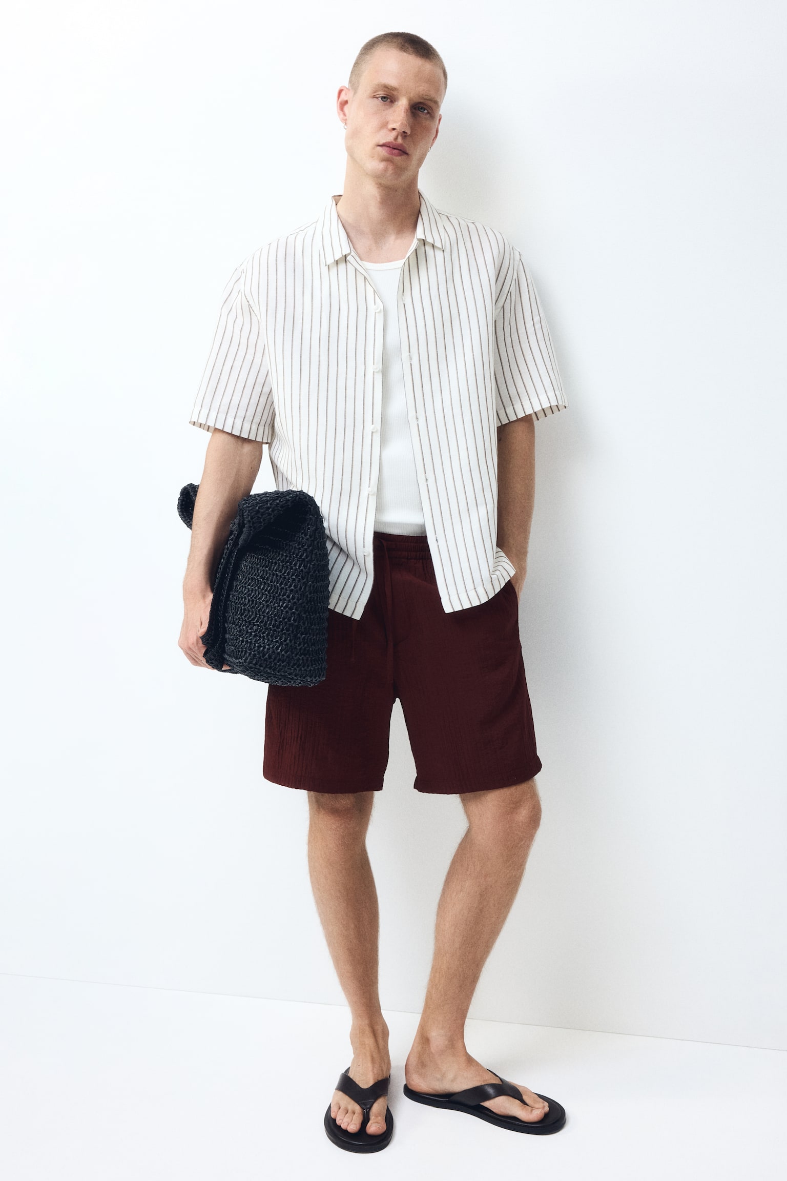 Relaxed Fit Textured shorts-Burgundy - 5