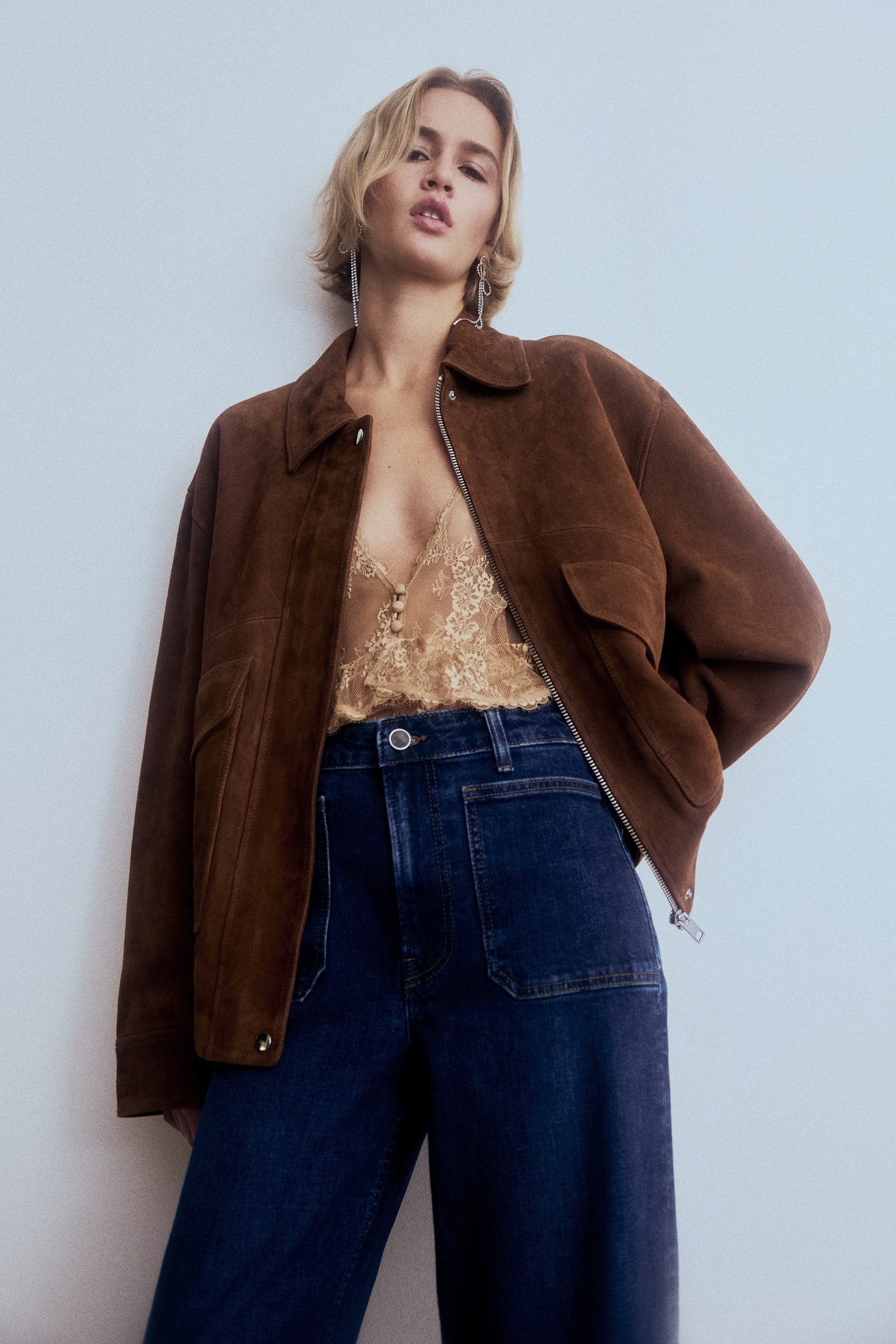 Wide High Jeans - Denim blue/Dark denim blue/White